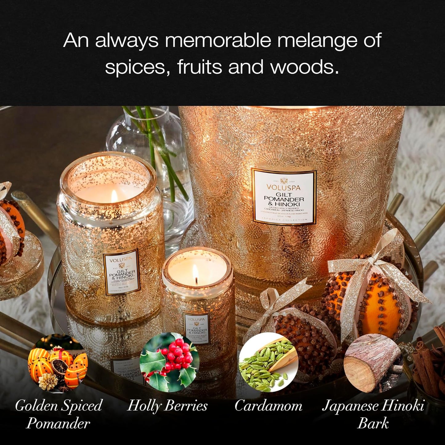 Japonica Collection Large - Gilt Pomander and Hinoki Reed by Voluspa for Unisex - 18 oz Candle