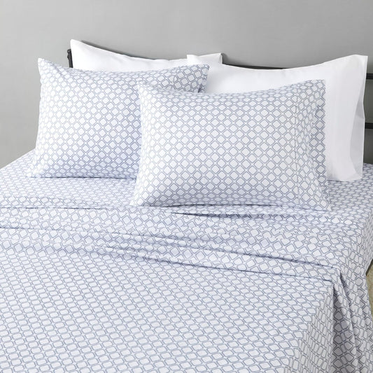 Amazon Basics Lightweight Microfiber 4-Piece Bed Sheet Set, Aqua, Printed, Full