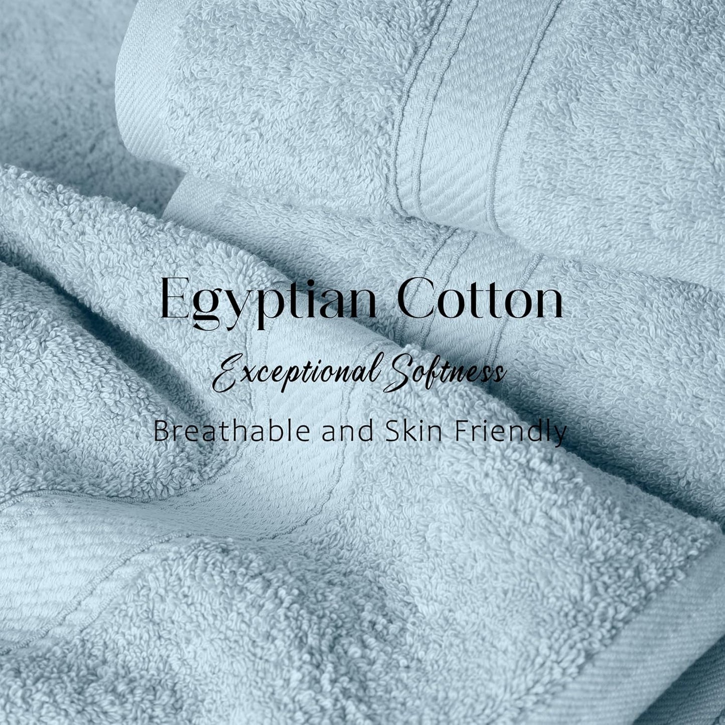 Superior Egyptian Cotton Pile Bath Towel Set of 2, Ultra Soft Luxury Towels, Thick Plush Essentials, Absorbent Heavyweight, Guest Bath, Hotel, Spa, Home Bathroom, Shower Basics, Light Blue