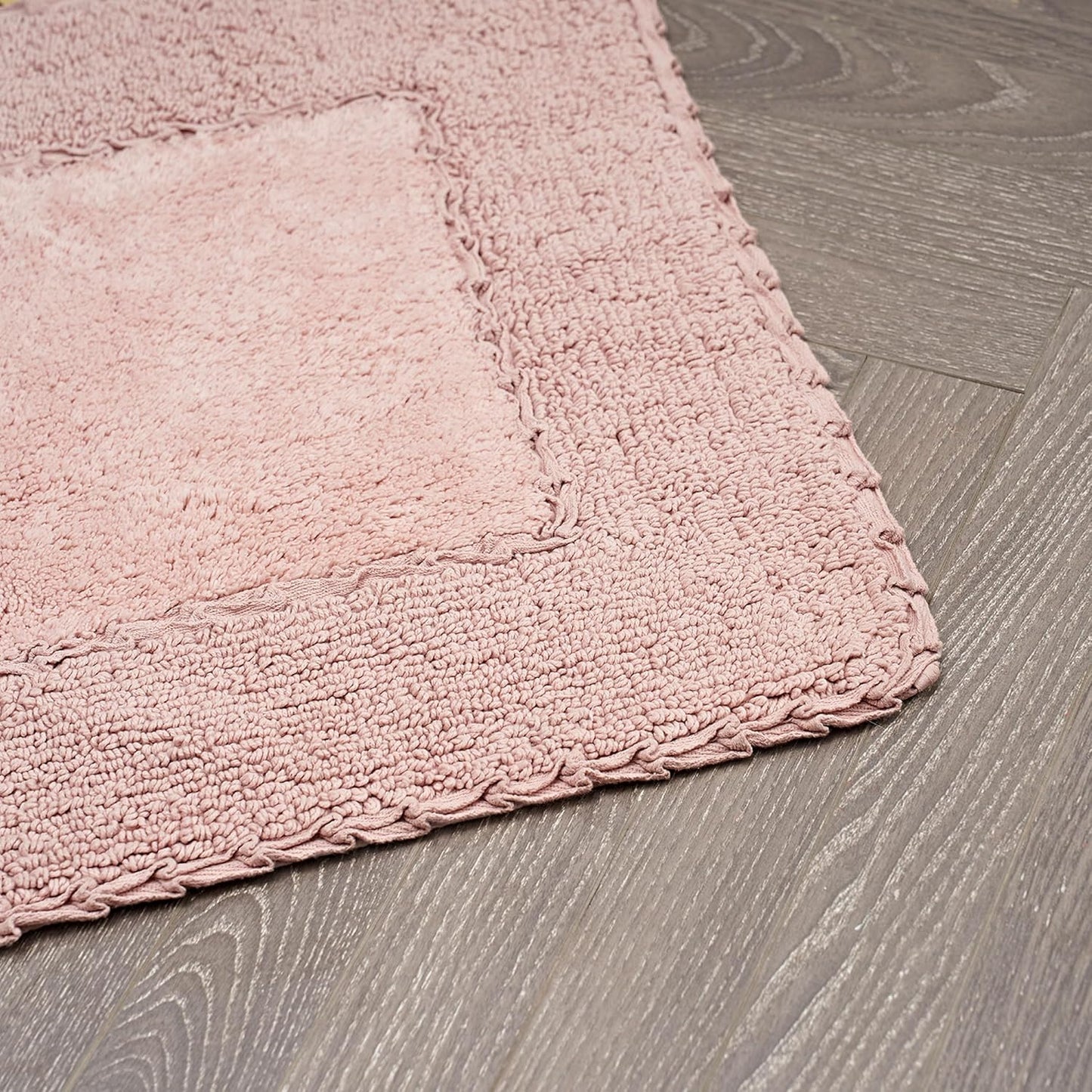 Laura Ashley Ruffle Border 100% Cotton Bath Rug Set, Blush Pink, 17" x 24"/ 20" x 32"