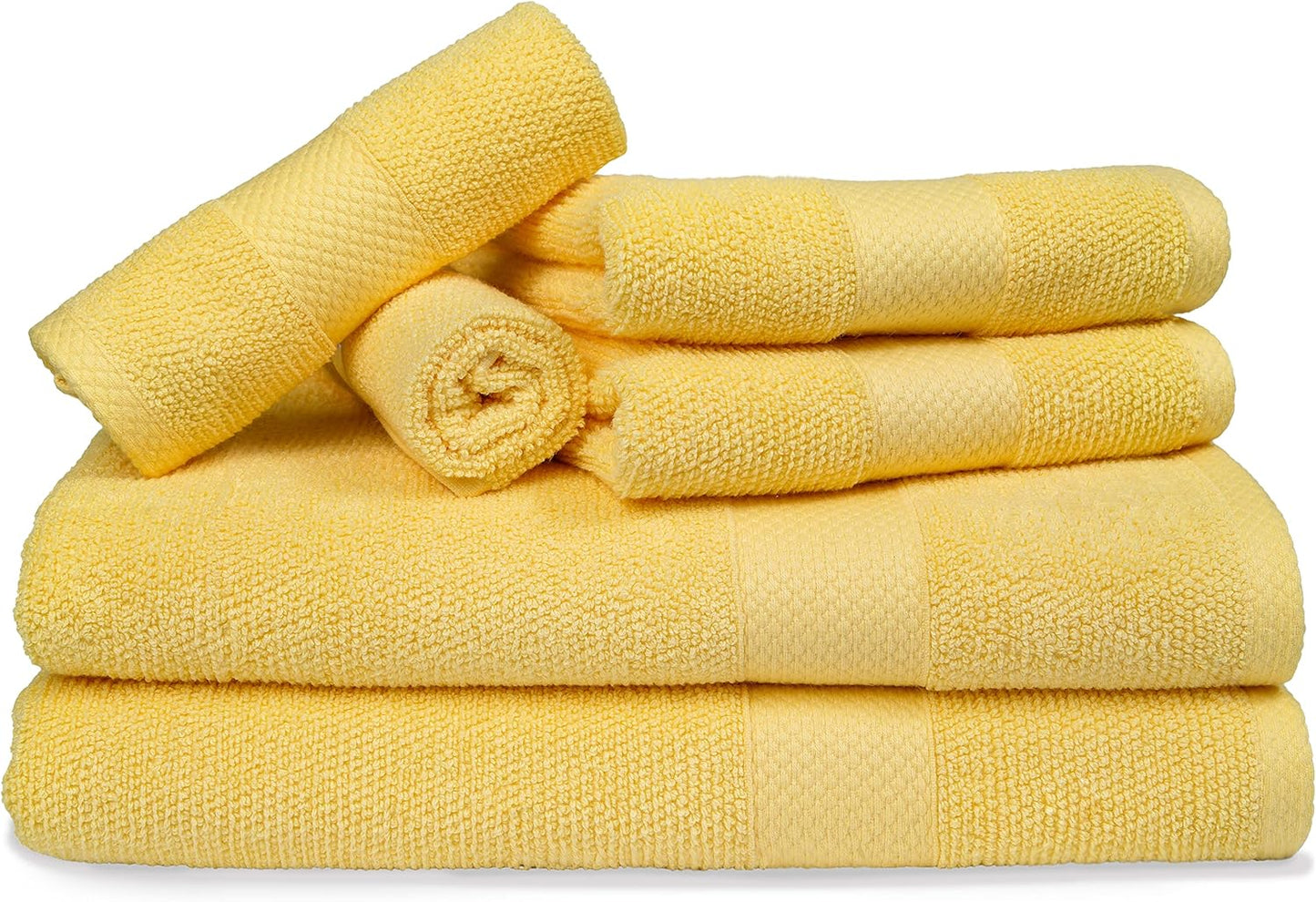 MAURA Premium Bath Towel Set 100% Cotton. 6 Piece Ultra Absorbent Quick Dry Soft Terry Bath Towels for Bathroom, Hotel and Spa Quality, Yellow