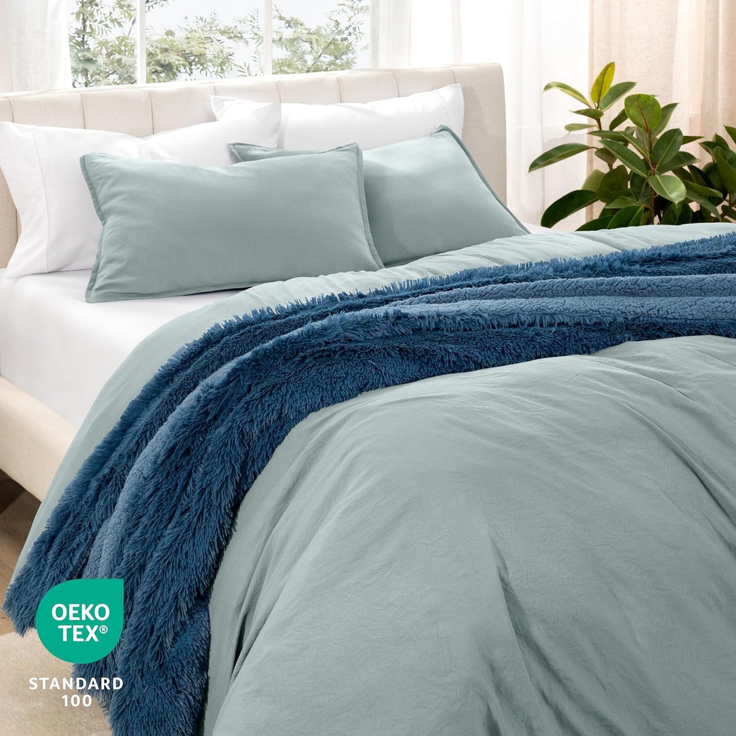 Bare Home Microfiber Duvet Cover Set - Ultra Soft Washed Microfiber - King/California King - Linen-Like Look - Easy Care - Breathable Fabric - Our Softest Duvet Cover Set (King/Cal King, Sea Spray)