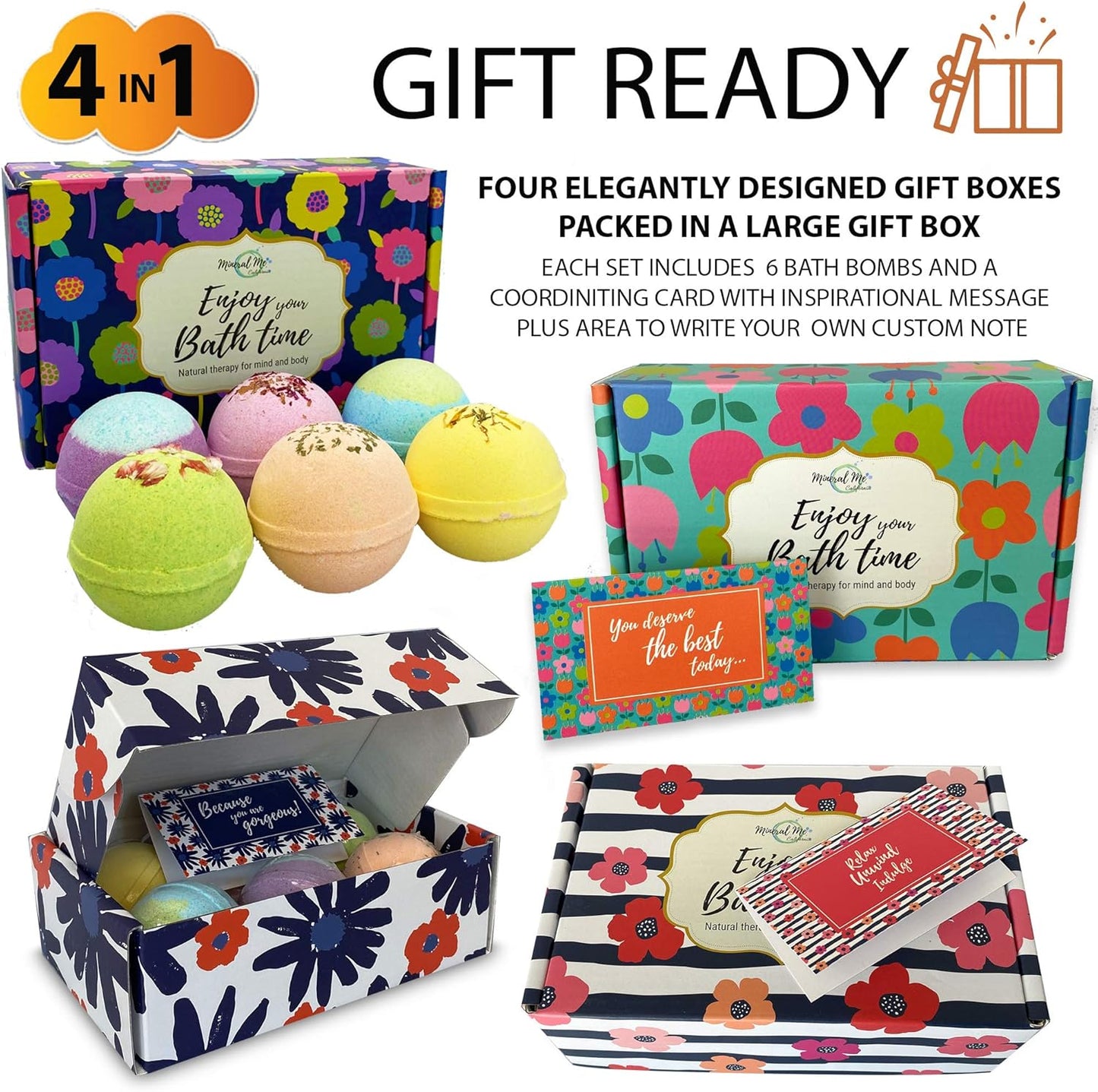 Bath Bombs for Women Gift Set - 24 Natural & Organic Bath Bombs with Essential Oils & Moisturizing Shea Butter, Spa Selfcare Gift, Stocking Stuffers, Christmas Gifts for Her, Women, Kids, Teen Girls