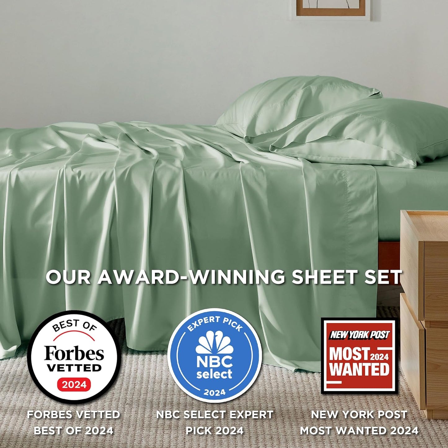 Bedsure Full Size Bed Sheets, Cooling Sheets, Rayon Derived from Bamboo, Breathable & Soft, Deep Pocket Up to 16 Inches, Hotel Luxury Silky Bedding for Hot Sleepers, Sage Green