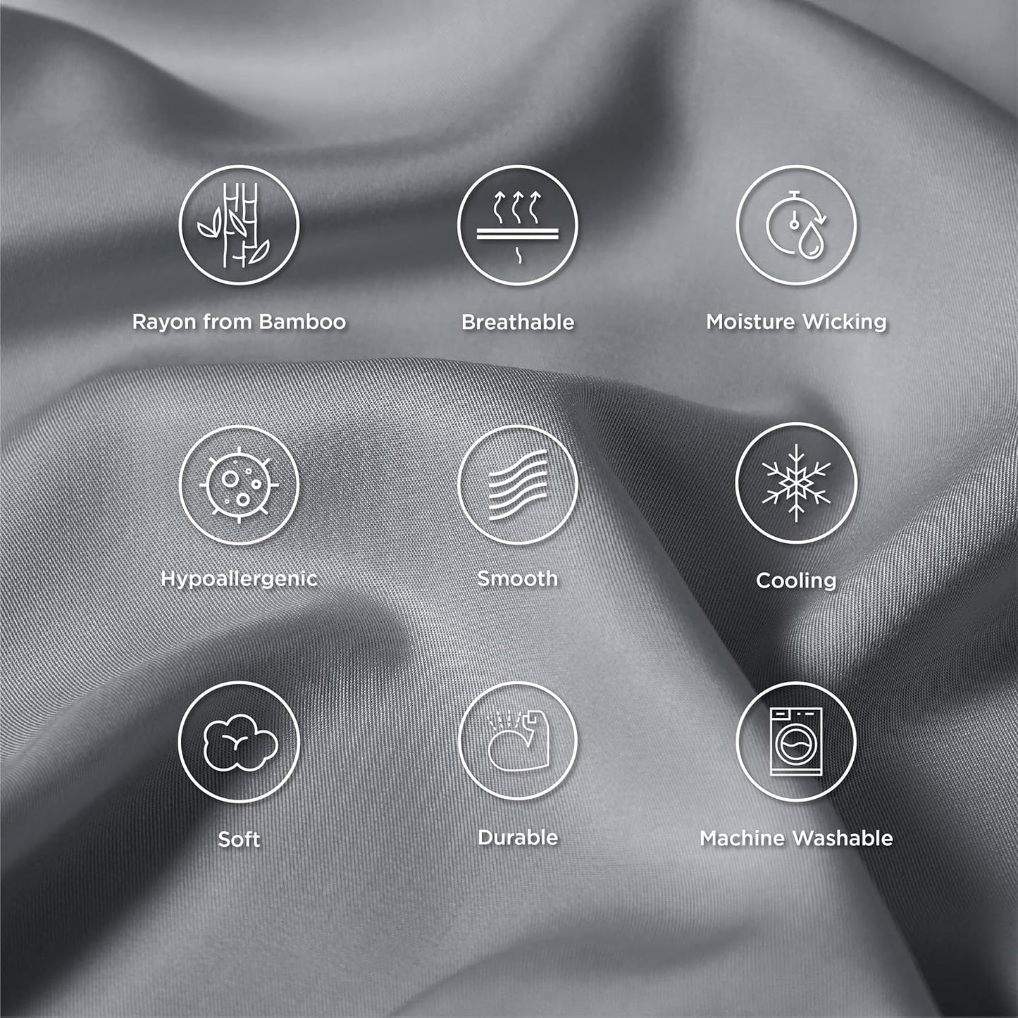 Bedsure Pillow Cases Standard Size, Cooling Pillow Cases, Rayon Derived from Bamboo Silver Grey Pillowcases Standard Set of 2, Breathable & Soft Pillow Covers with Envelope Closure, 20x26 Inches