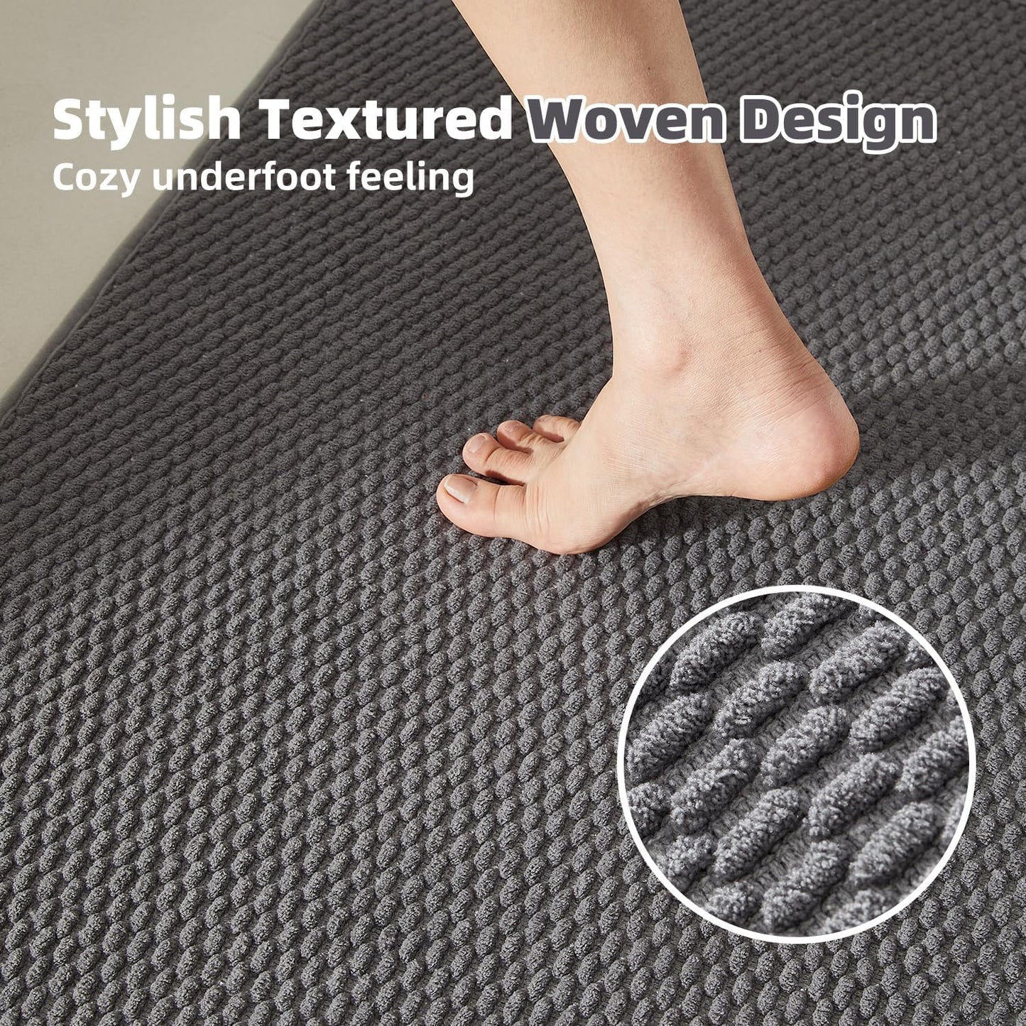 Bathroom Runner Rugs, Long Bath Mat Runner Washable Thin Quick Dry Low Pile Bathroom Runner Rugs Non Slip, Dark Grey 24"x70"