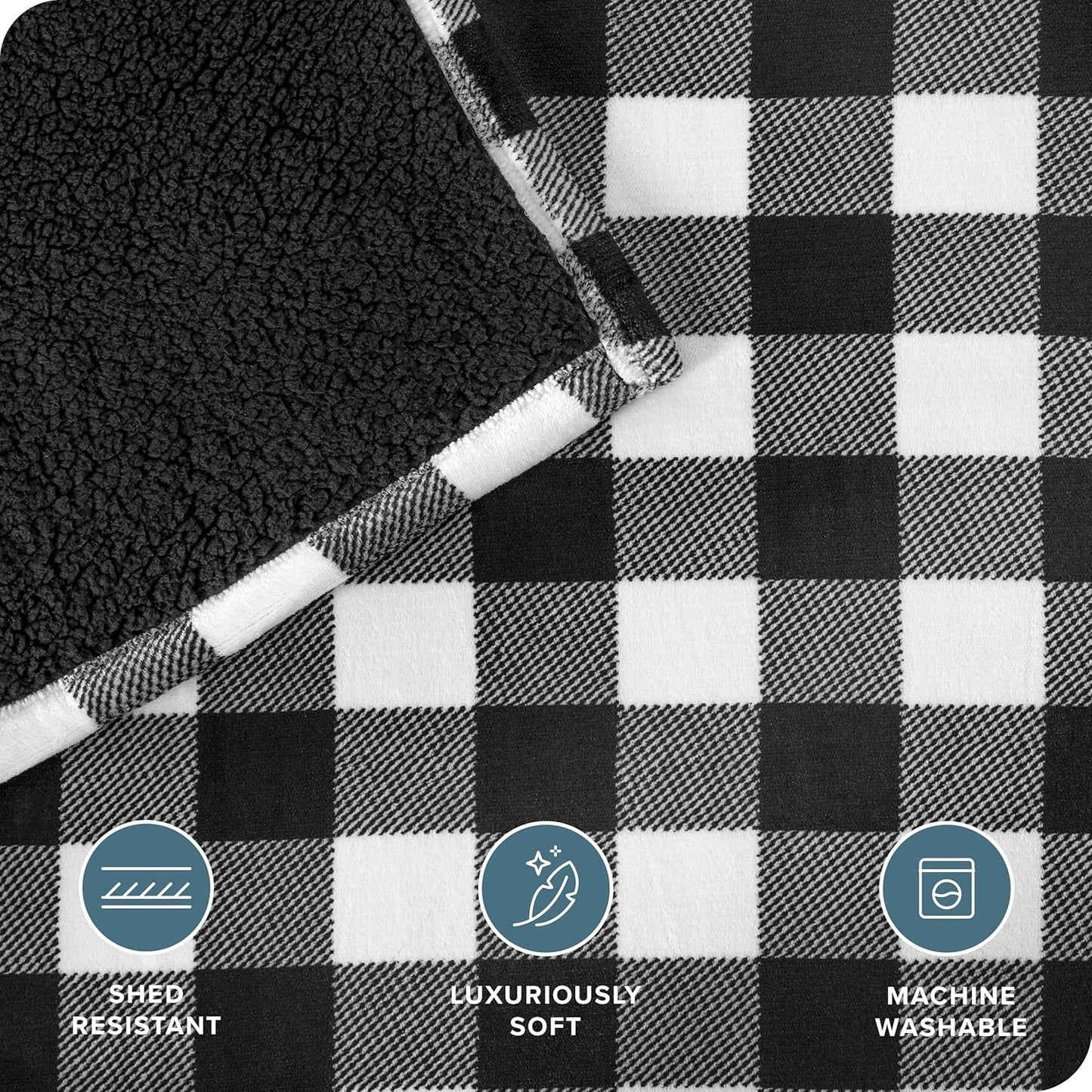 Bare Home Sherpa Fleece Blanket - Twin/Twin Extra Long - Blanket for Bed, Sofa, and Couch - Warm & Lightweight - Fluffy & Soft - Reversible (Twin/Twin XL, Buffalo Plaid - White/Black)