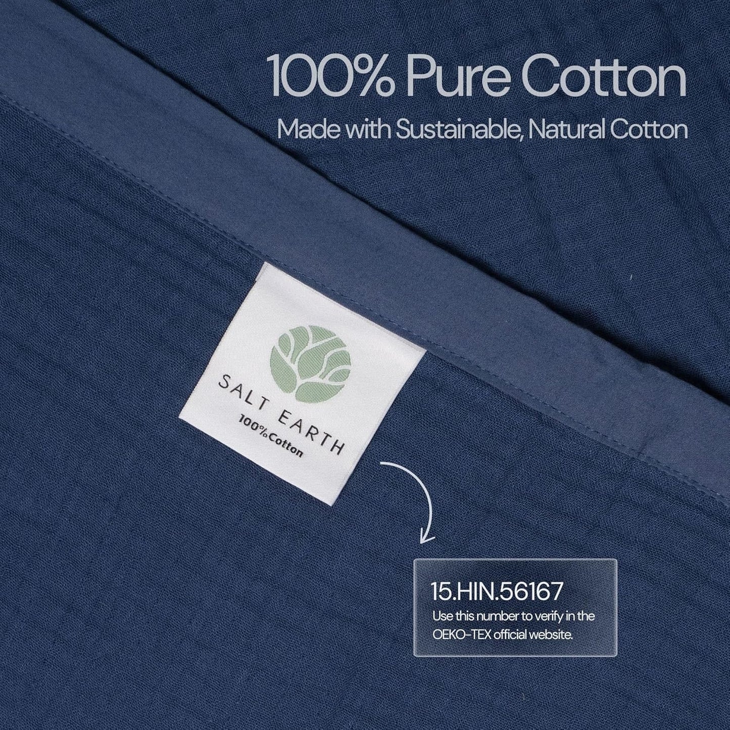 Salt Earth 100% Cotton Muslin Throw Blanket Gauze Blanket 55"X75" Twin, 4 Layered for Couch, Bed, Living Room, Home, Lightweight & All Season Blankets & Throws, Easy wash, Skin Friendly (Navy Blue)