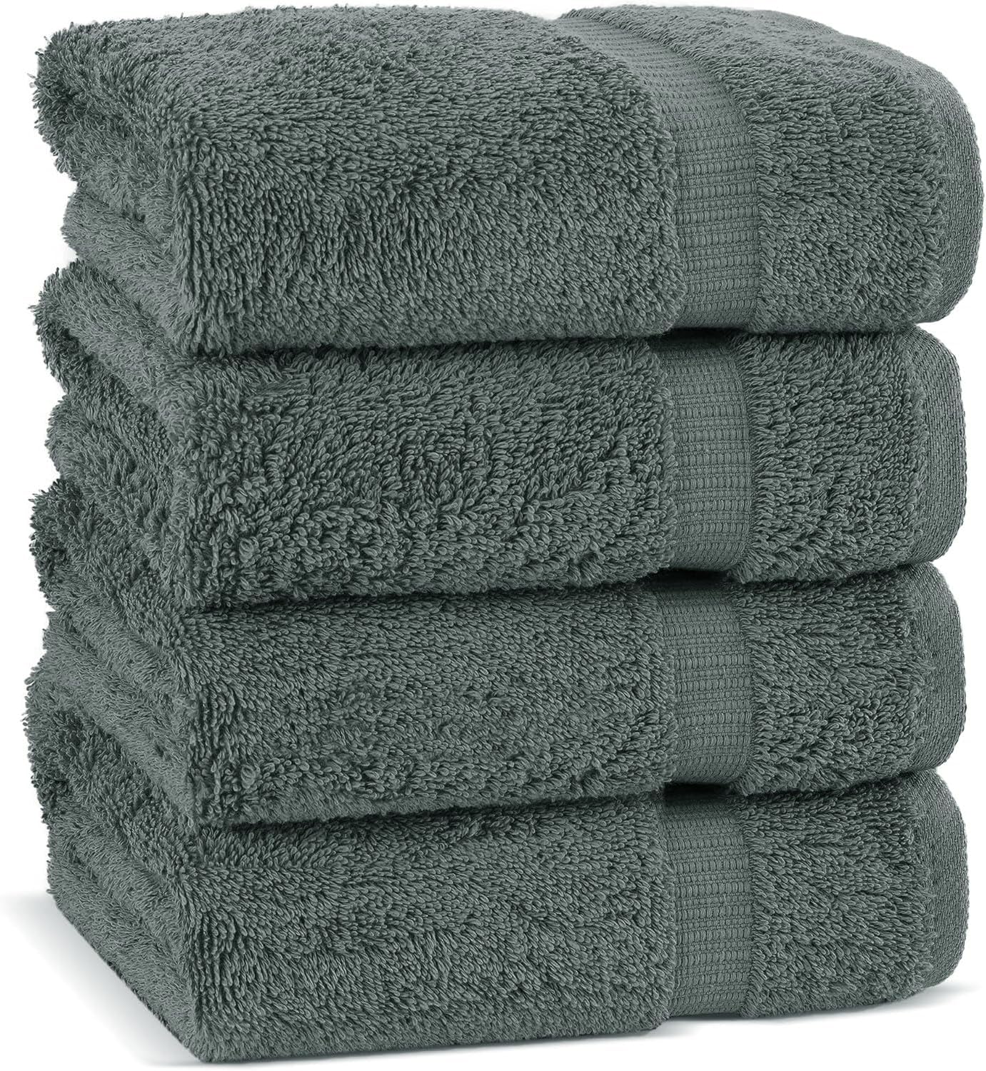 Chakir Turkish Linens 100% Cotton Premium Turkish Towels for Bathroom | 16'' x 30'' (4-Piece Hand Towel, Dark Gray)