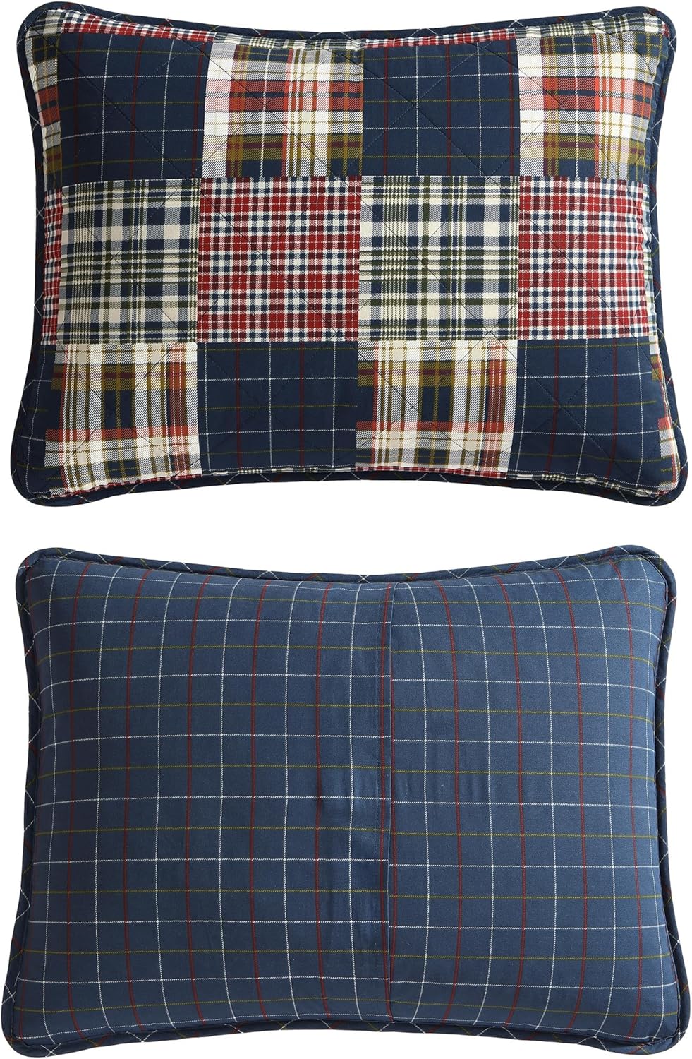 Eddie Bauer - King Quilt Set, Cotton Reversible Bedding with Matching Shams, Luxurious Bedding Set (Madrona Navy/Red, King)