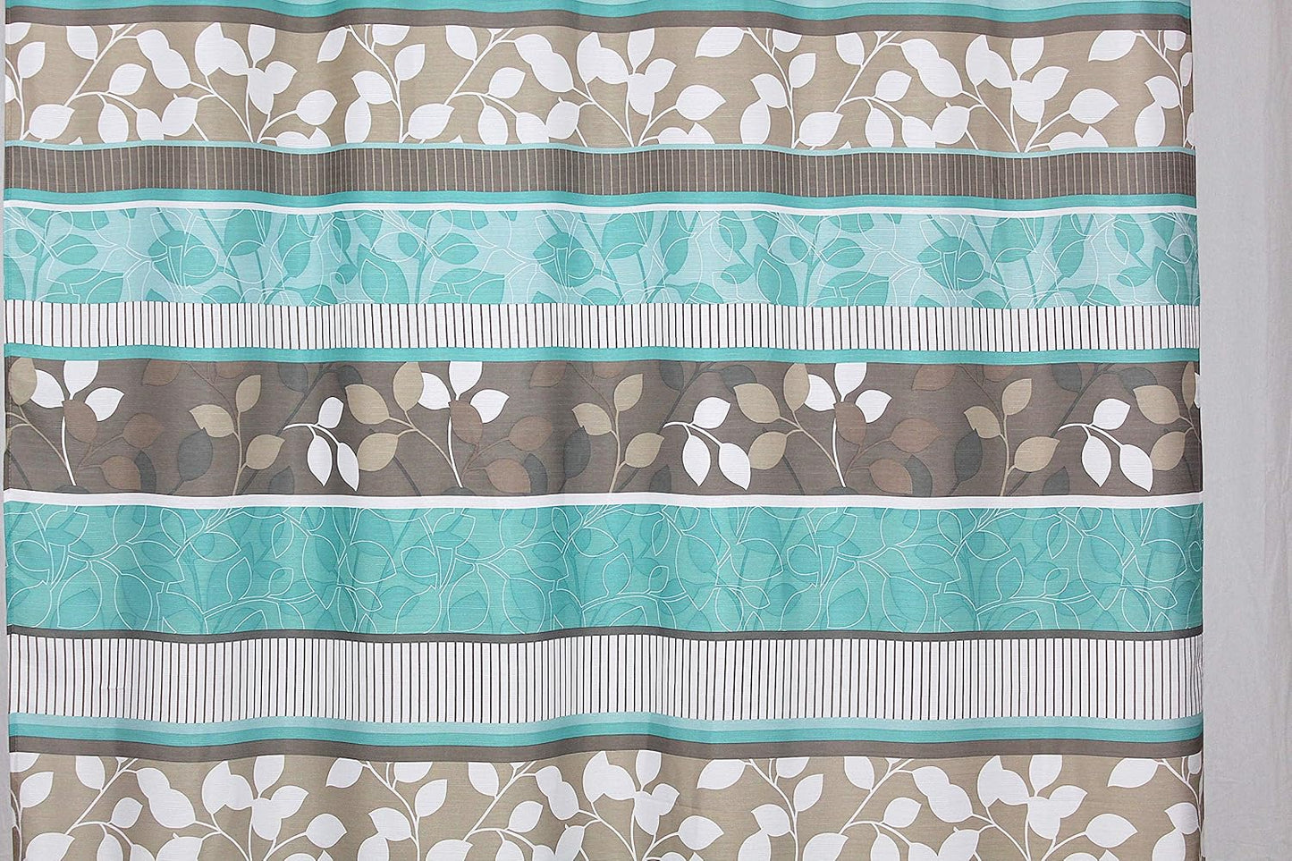 Serafina Home Hotel Quality Fabric Bathroom Shower Curtain: Striped Floral - Teal, Blue, Brown, Beige and White (72 x 70 inches)