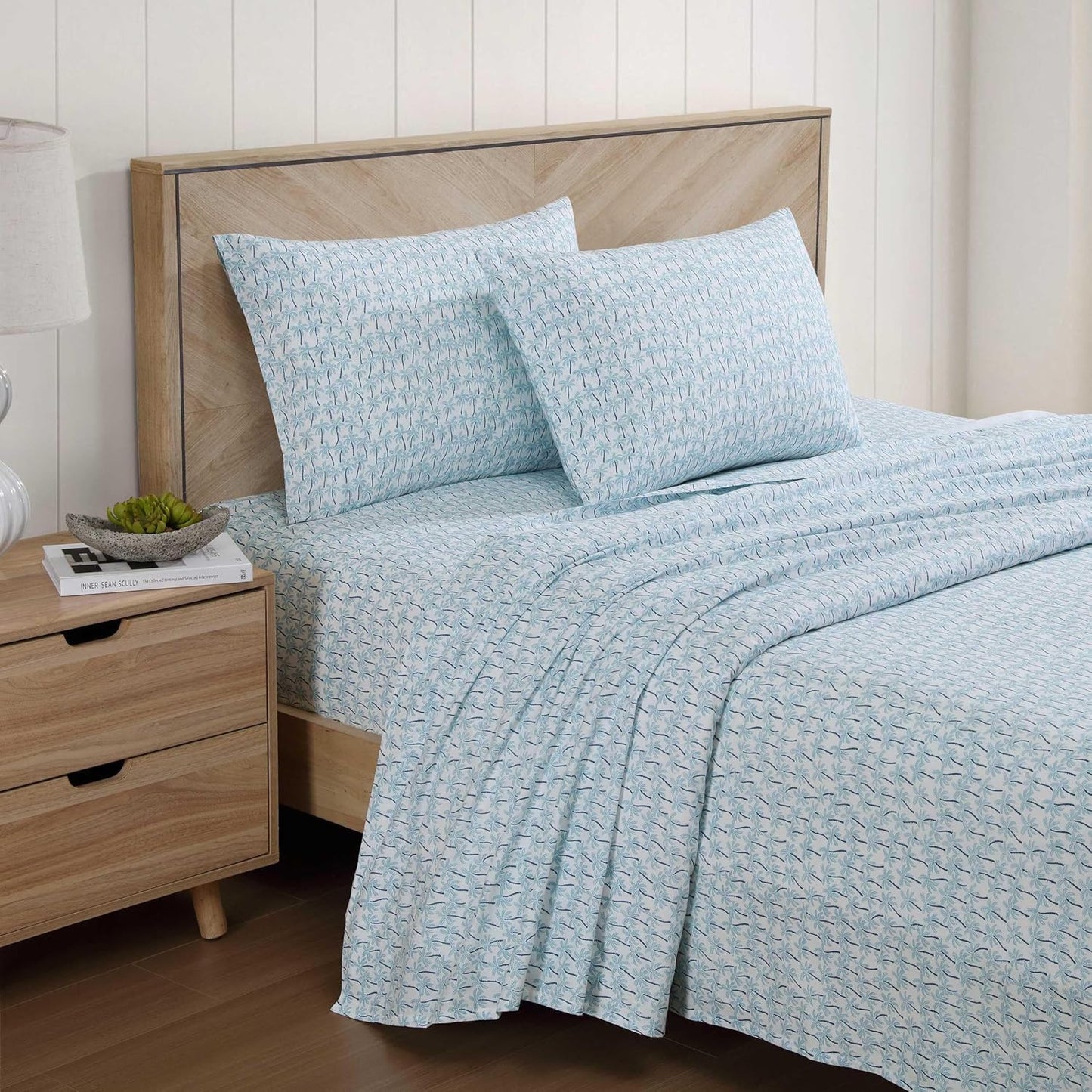 Tommy Bahama - Queen Sheet Set, Super Soft Cotton Percale Bedding with Matching Shams, Tropical Bedding Set, Oeko-Tex Certified (Palmtastic Blue, Queen)