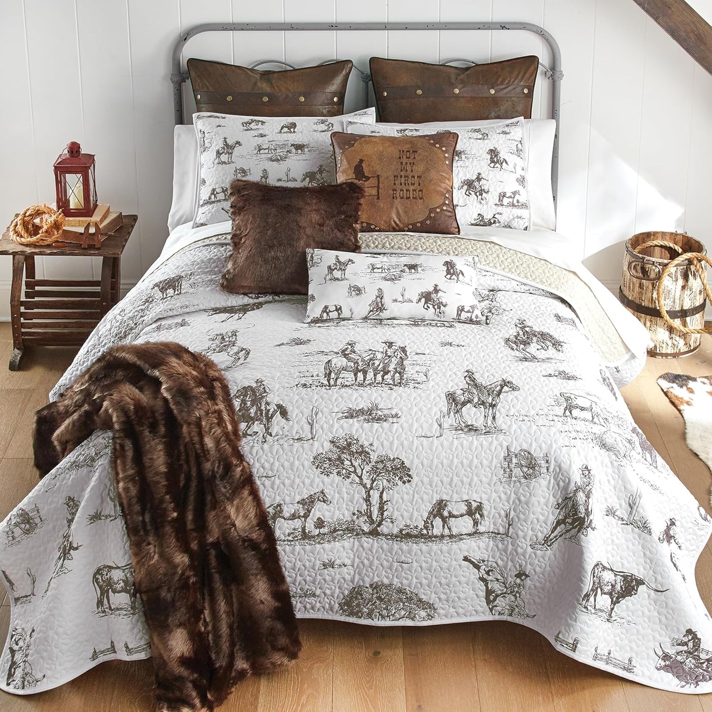 BLACK FOREST DECOR Cowboy Ranch Twin Quilt Set - Lightweight, Western Style Bedding with Cowboys and Horses, Includes Quilt and Sham, Machine Washable
