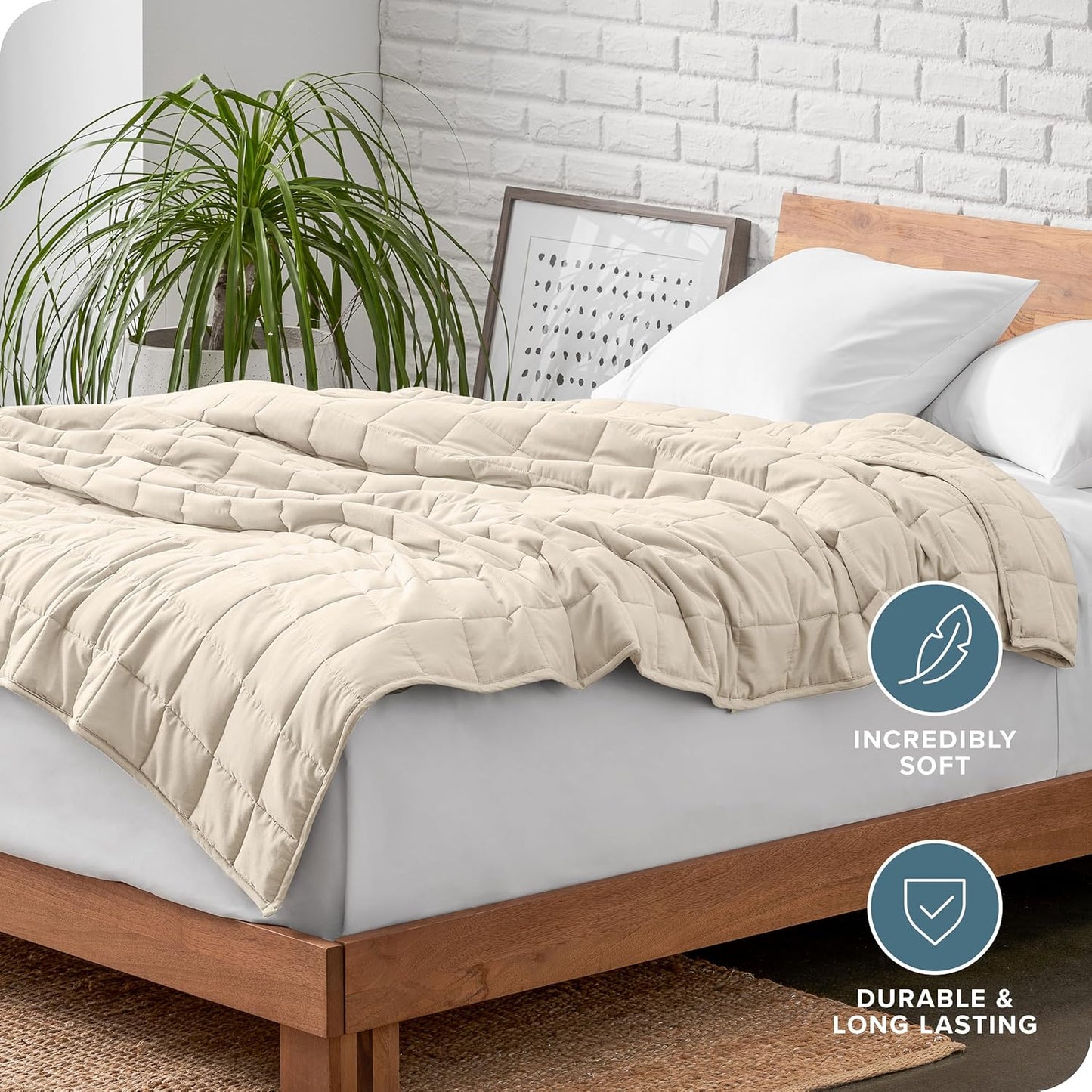 Bare Home Weighted Blanket King Size 25lb (80" x 87") for Adults - All-Natural 100% Cotton - Premium Heavy Blanket Nontoxic Glass Beads (Sand, 80"x87")