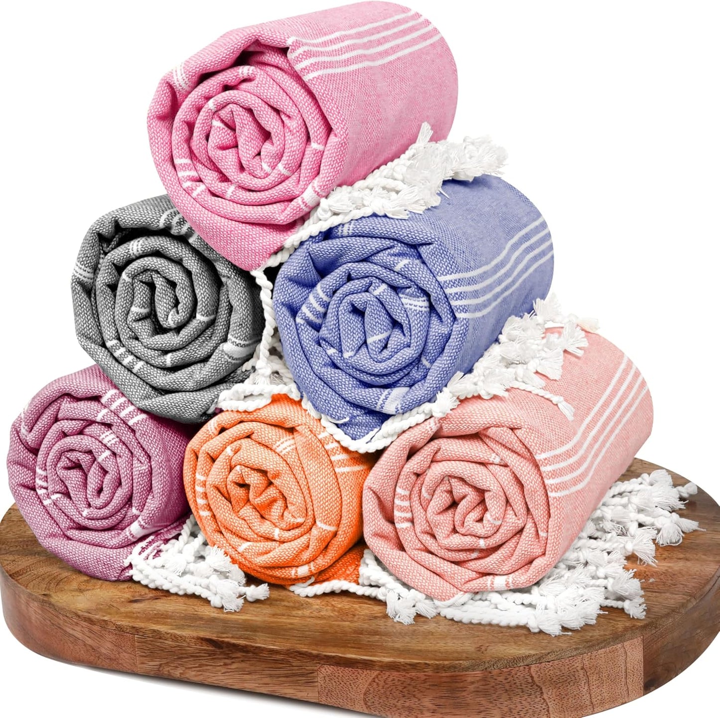 Native Fab Turkish Beach Towels - 6 Oversized Towel (40"x71"), Soft, Lightweight & Absorbent, 100% Cotton, Sand Free, Quick Drying, Ideal for Summer, Pool, Spa, Gym & Outdoors - Multicolor 6 Towels