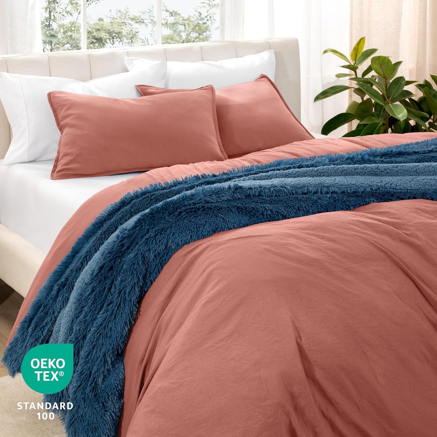 Bare Home Microfiber Duvet Cover Set - Ultra Soft Washed Microfiber - Queen Size - Linen-Like Look - Easy Care - Breathable Fabric - Our Softest Duvet Cover Set (Queen, Dusty Rose)