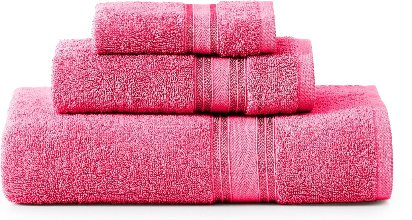LANE LINEN Luxury Bath Towels Set - 3 Piece Set, 100% Cotton, Quick Dry, Super Soft - 1 Bath, 1 Hand, 1 Wash Cloth - Fuchsia