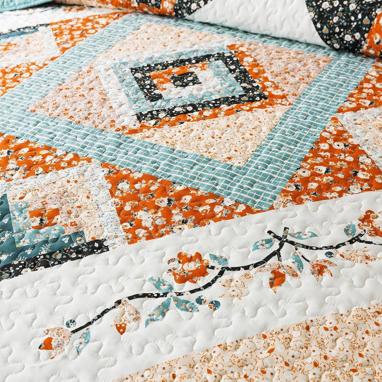BEDIFANY Cotton California King Size Quilt Sets, Floral Lightweight King Size Bedspread (108 x 118 inch) Cotton Filling Oversized King Quilt Bedding Sets for All Seasons, 3 Pieces