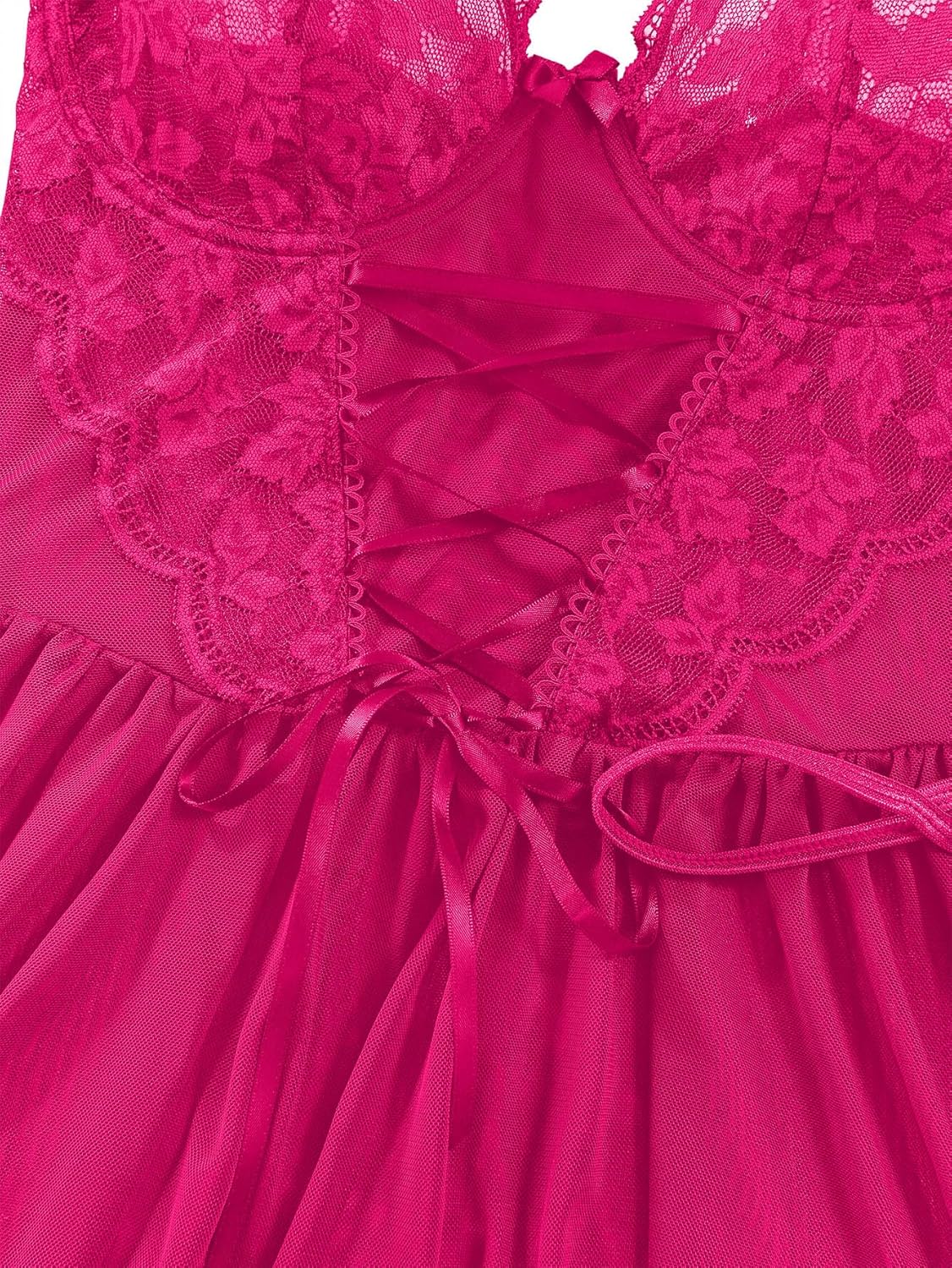 Lilosy Sexy Garter Belt Mesh Lace Babydoll Lingerie Dress Set with Thong