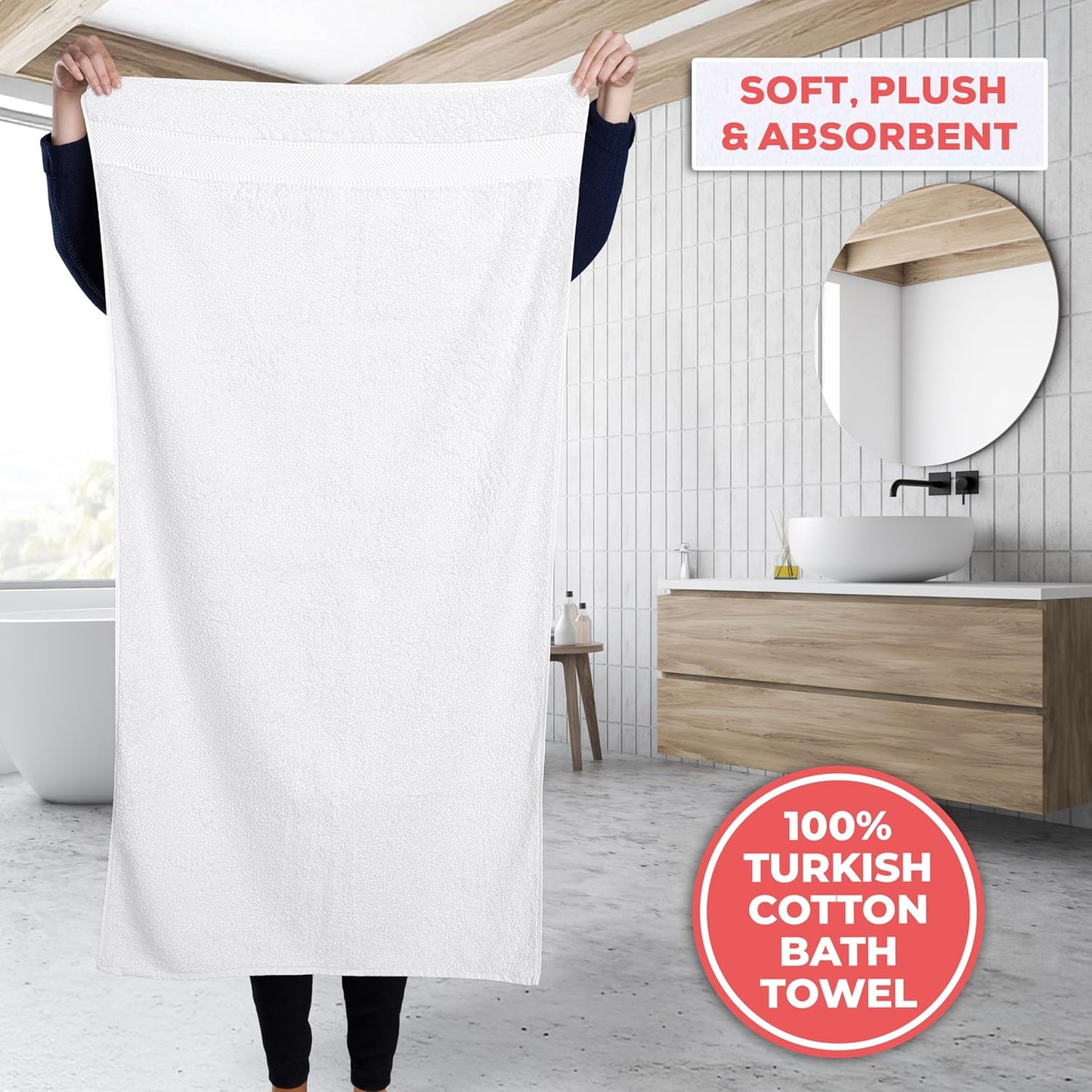 TEXTILOM 6 Pcs Bath Towel Set – Hotel and Spa Quality & Soft & Absorbent & Quick Dry Bath Towels for Bathroom –100% Turkish Cotton Bathroom Towels Set (2 Bath Towels,2 Hand Towels,2 Washcloths)-White