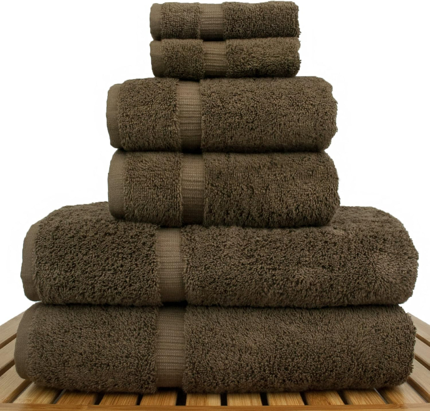 BC BARE COTTON Luxury Hotel & Spa Quality Collection, Highly Absorbent & Quick Dry 100% Turkish Cotton, 750+ GSM, Eco Friendly Towel, Dobby Border Towels (6 Piece, Cocoa)