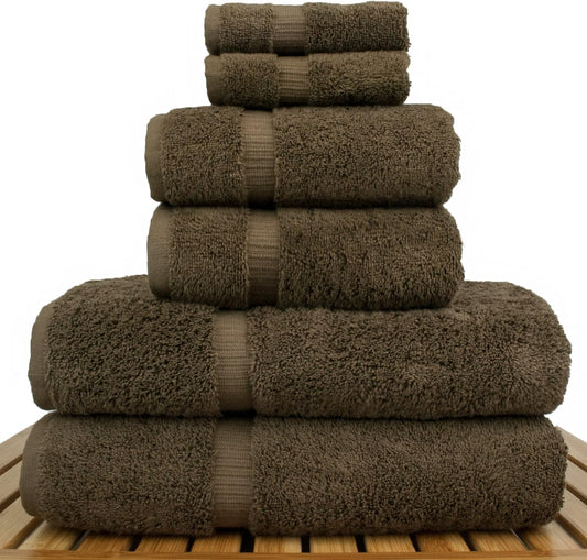 BC BARE COTTON Luxury Hotel & Spa Quality Collection, Highly Absorbent & Quick Dry 100% Turkish Cotton, 750+ GSM, Eco Friendly Towel, Dobby Border Towels (6 Piece, Cocoa)