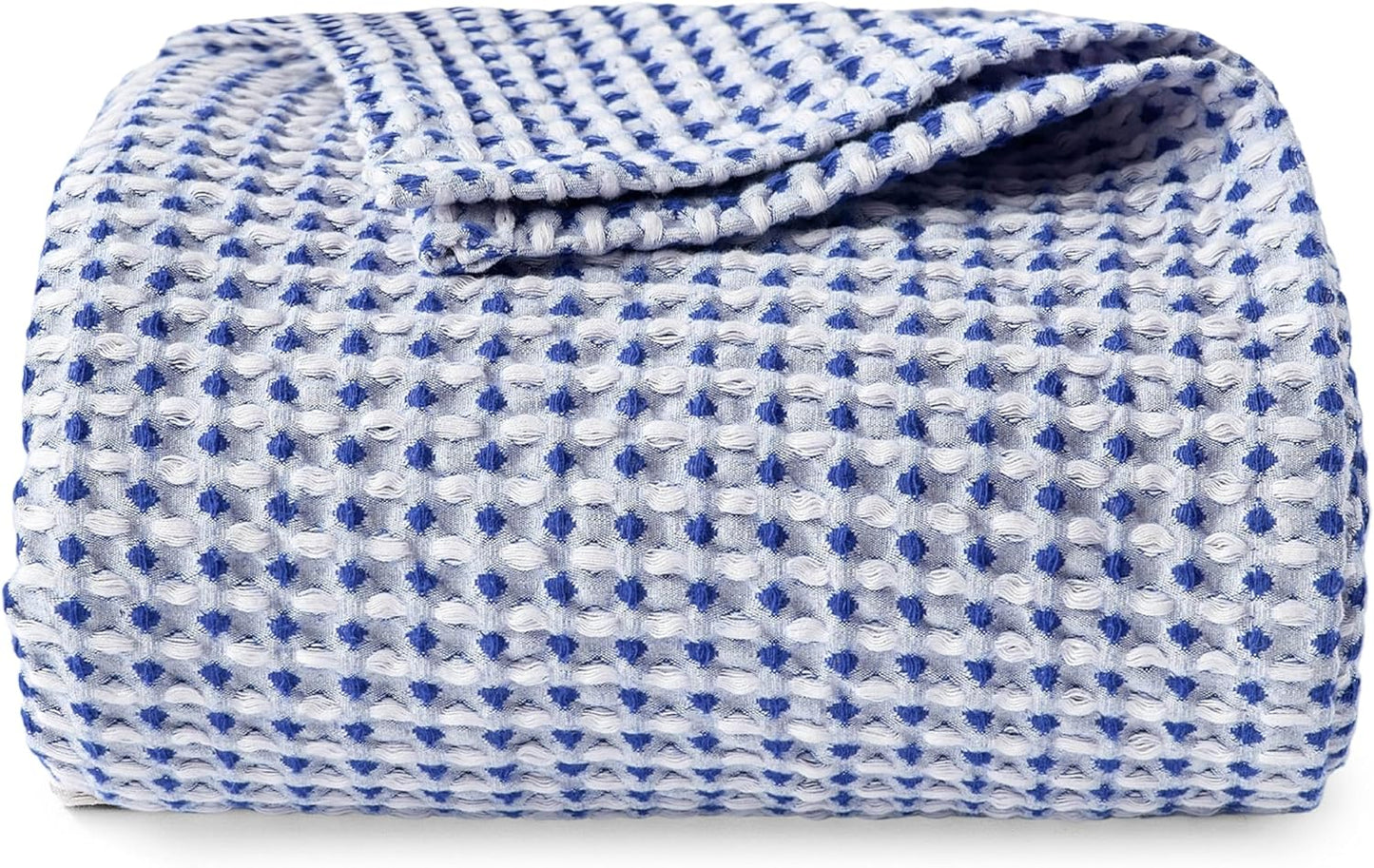EGOHOME 100% Cotton Waffle Blanket Twin Size for Bed-Breathable and Lightweight,Soft Dual-Tone Textured Jacquard Waffle Weave Blankets for All Seasons,Navy Blue,60 x 80 Inches