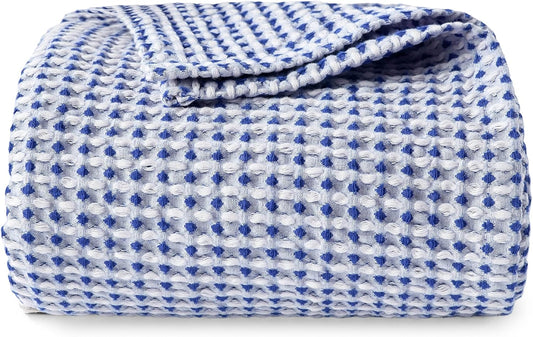 EGOHOME 100% Cotton Waffle Blanket Twin Size for Bed-Breathable and Lightweight,Soft Dual-Tone Textured Jacquard Waffle Weave Blankets for All Seasons,Navy Blue,60 x 80 Inches
