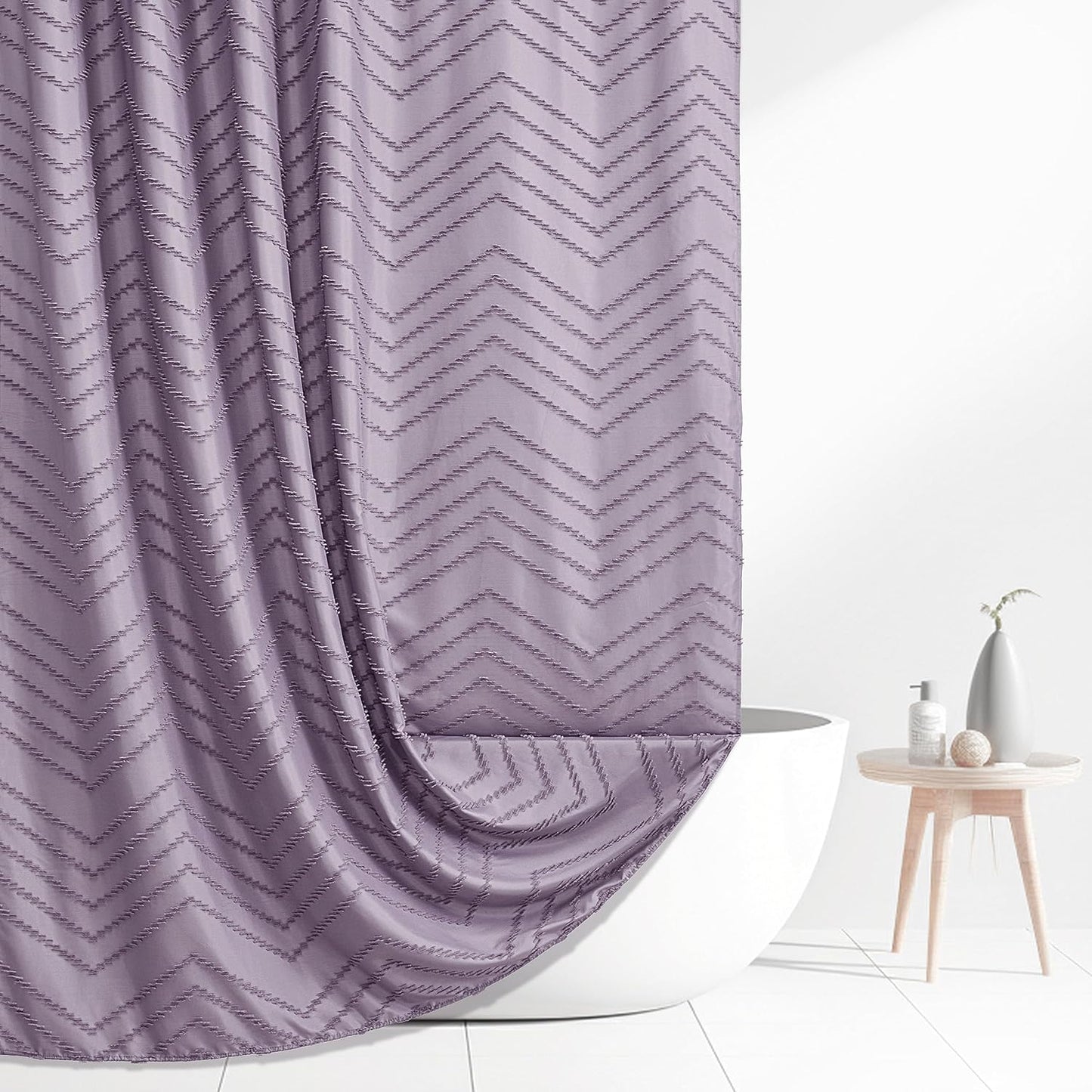 Extra Long Boho Shower Curtain Purple Woven Fabric 78 in Shower Curtain, Tufted Chevron Striped, 72 x 78, Modern Chic Textured Minimalist Cute Shower Curtain for Bathroom
