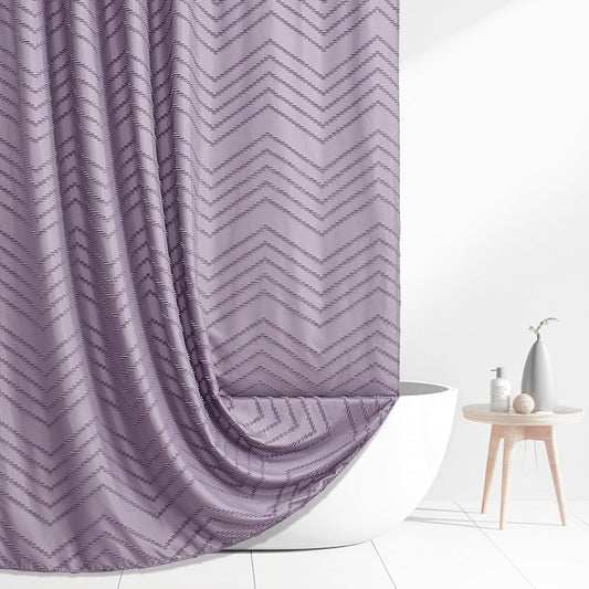 Extra Long Boho Shower Curtain Purple Woven Fabric 78 in Shower Curtain, Tufted Chevron Striped, 72 x 78, Modern Chic Textured Minimalist Cute Shower Curtain for Bathroom
