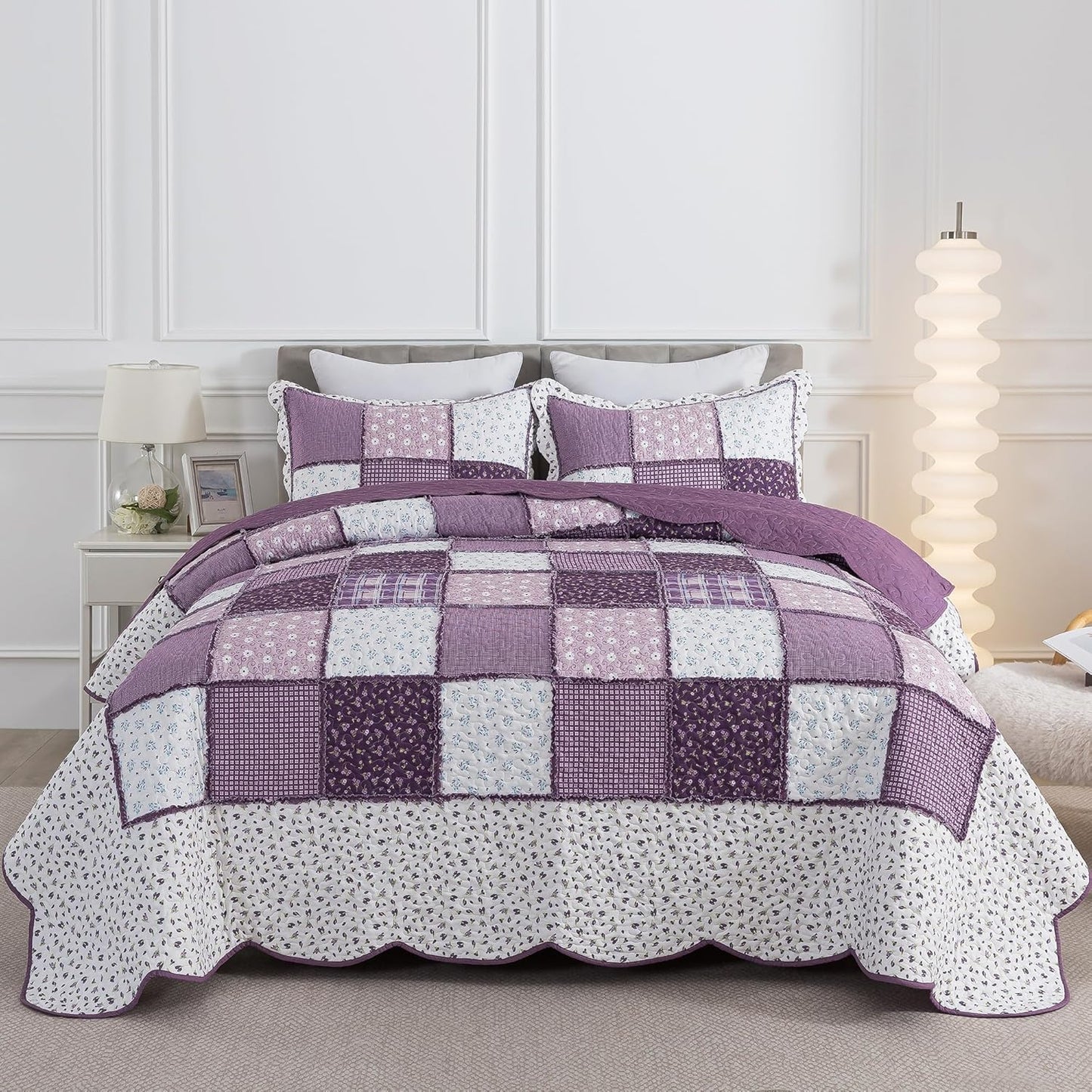HoneiLife Quilt Set King Size - Lightweight Bedspreads 106x96, Tufted Quilts 3-Piece, Patchwork Coverlet Rustic Bedding Sets All Season Quilts