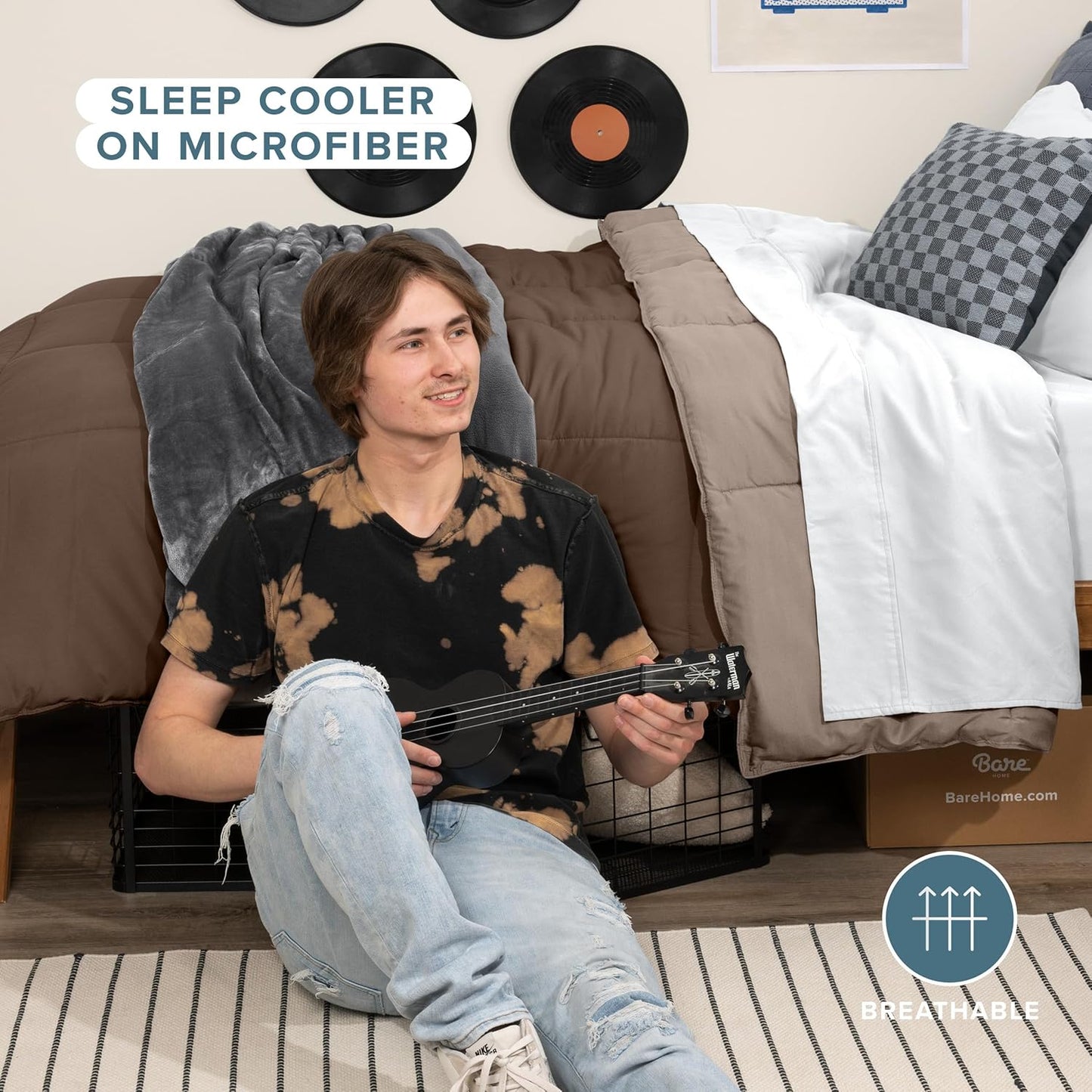 Bare Home Twin/Twin Extra Long Comforter - Reversible Colors - Goose Down Alternative - Ultra-Soft - Premium 1800 Series - All Season Warmth - Bedding Comforter (Twin/Twin XL, Cocoa/Taupe)