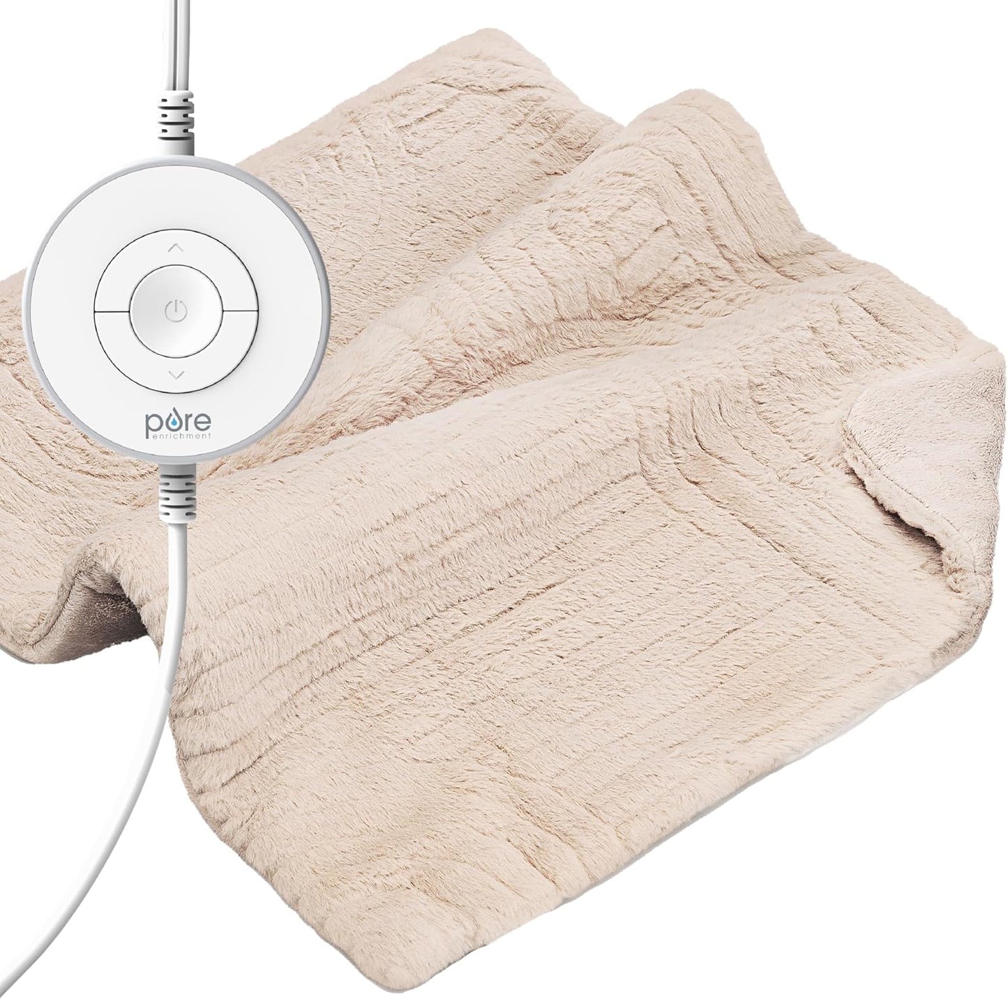 Pure Enrichment PureRadiance Ultra-Wide Luxury Heating Pad for Cramps & Back Pain Relief, Patented Design, Soft Faux Fur & Micromink, 6 Heat Settings, Machine Washable, Large, 20”x24” (Golden Sands)