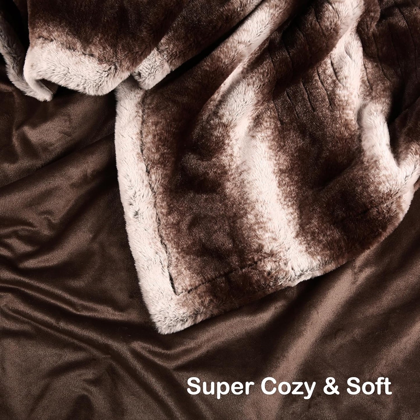 Electric Heated Blanket Throw Size 50" x 60", Super Cozy Warmth Soft with 4 Heating Levels & 4 Hours Auto Off, Plush Faux Fur, Machine Washable, Home Office Use, Brown White