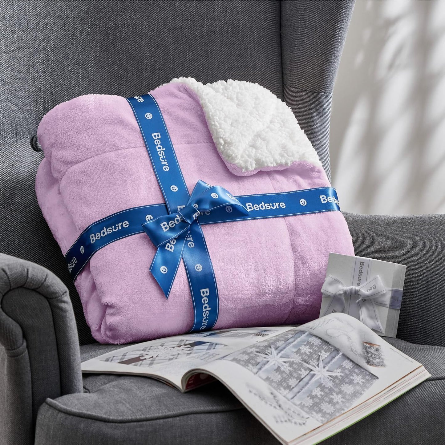 Bedsure GentleSoft Sherpa Fleece Throw Blanket Twin Size for Couch - Thick and Warm Throw for Girls and Women, Soft Fuzzy Plush Twin Blanket for Winter, Lilac, 60x80 Inches