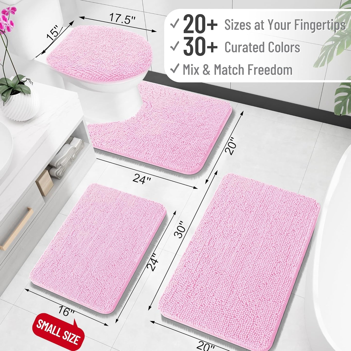 OLANLY Toilet Rugs U-Shaped 24x20, Extra Soft Absorbent Chenille Contour Bathroom Rugs for Toilet, Dry Quickly, Machine Washable, Non-Slip Bath Mat, Pink