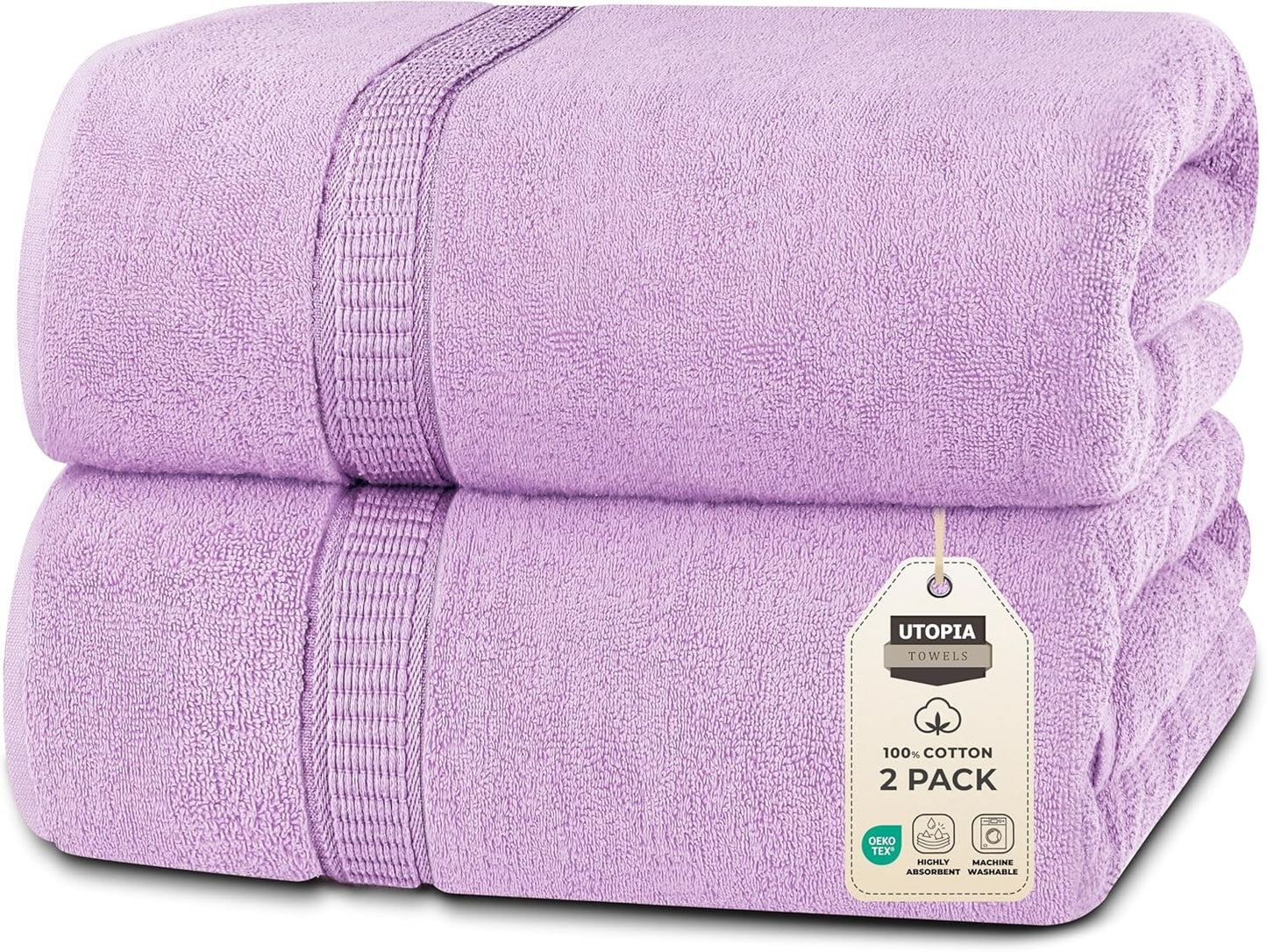 Utopia Towels Luxurious Jumbo Bath Sheet 2 Piece, 600 GSM, 35 by 70 Inches, 100% Ring Spun Cotton, Highly Absorbent and Quick Dry Extra Large Bath Towel, Super Soft Towel, Lavender