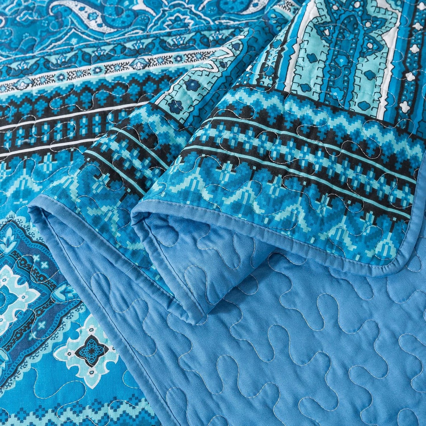 BEDIFANY Cotton Queen Quilt Sets, Lightweight Boho Queen Size Quilt Bedding Set with 2 Pillow Shams for Bed Decorations, Reversible Quilted Bedspread Coverlets for All Seasons