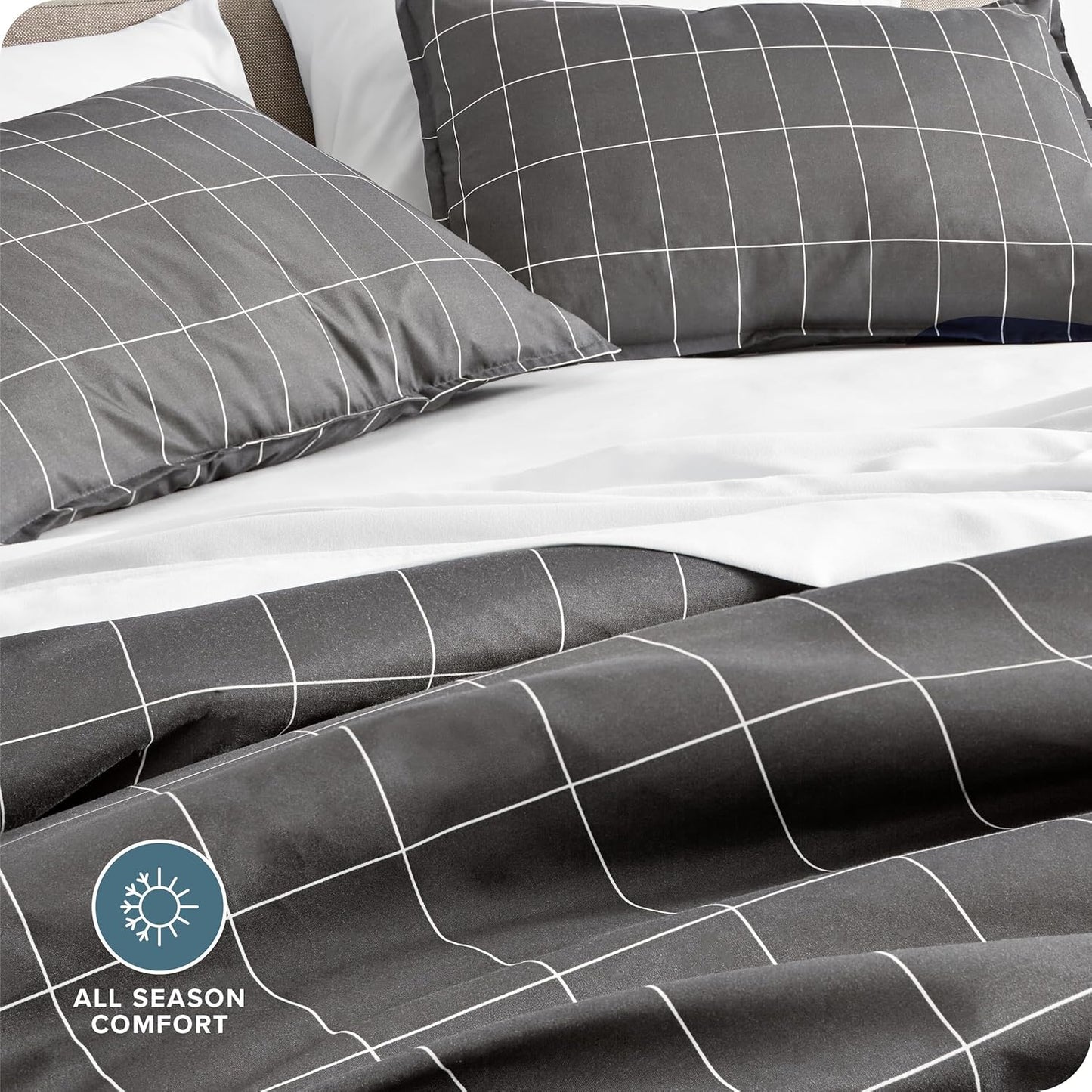 Bare Home Bedding Duvet Cover Queen Size - Premium 1800 Super Soft Collection - Lightweight, Duvet Cover - Soft Textured Bedding (Queen, Grid - Grey/White)
