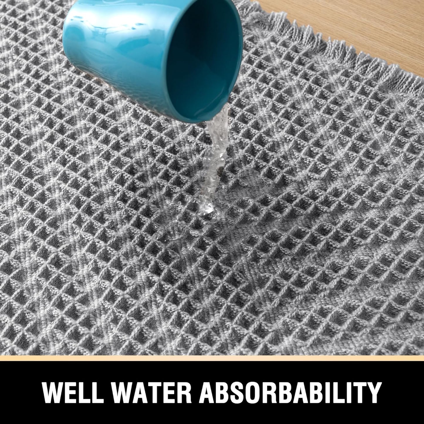 H.VERSAILTEX Waffle Bath Mat Super Absorbent Boho Bath Mat Non Slip Bath Rugs for Bathroom Floor Machine Washable Dry Fast Bathroom Rugs with Tassels, 24" x 36", Dove