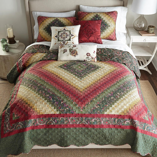 Donna Sharp Contemporary Polyester Quilt Bedding Set with Spice Postage Stamp Design - 3-Piece Full/Queen Size Quilt Set, Includes Quilt, and Two Pillow Shams Perfect for Any Decor Theme