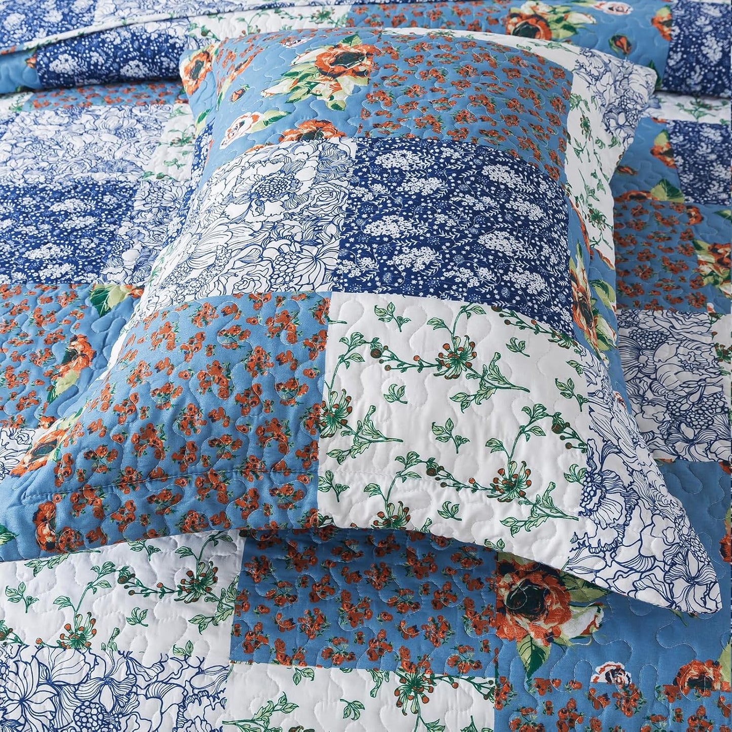 BEDIFANY Boho King Size Quilt Bedding Set - Lightweight Reversible Bedspreads King Size (98 x 106 inch) Coverlet Set with Flower Pattern - Plaid King Quilt Sets for Decorations, 3 Pieces