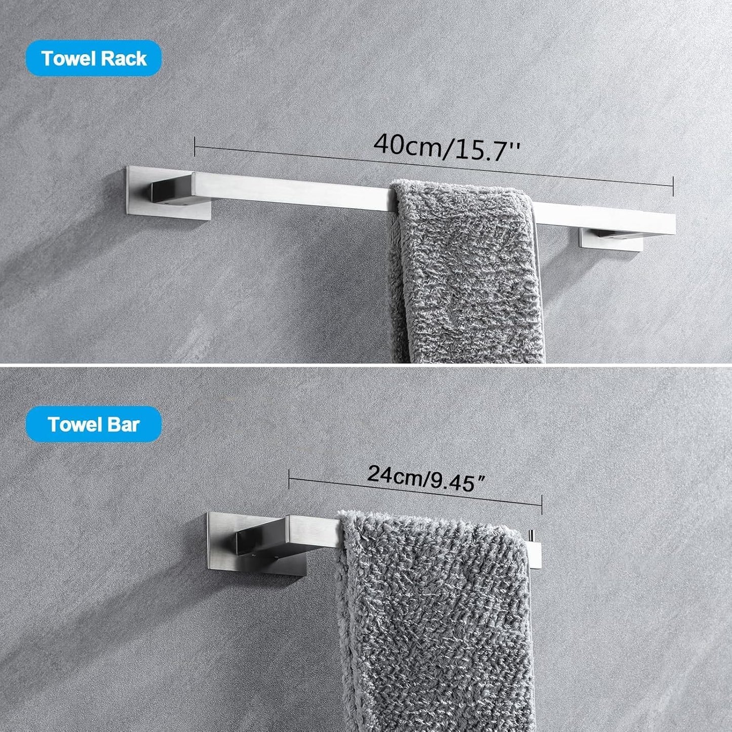 4-Pieces Bathroom Hardware Accessories Set, Towel Rack Towel Bar Toilet Paper Holder Towel Hook Self Adhesive Stainless Steel Towel Rack Set for Bathroom Wall Mounted, Brushed Nickel, 16 Inch