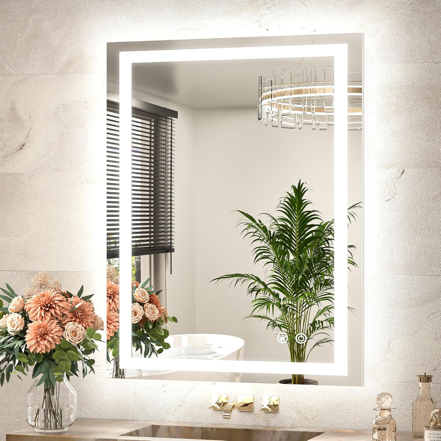 TETOTE LED Bathroom Mirror with Lights 28 x 36 Frontlit and Backlit Light up Mirror, Brighter Lighted Bathroom Mirror for Wall, 3-Color Anti Fog Mirror, Waterproof, Shatterproof Tempered Glass