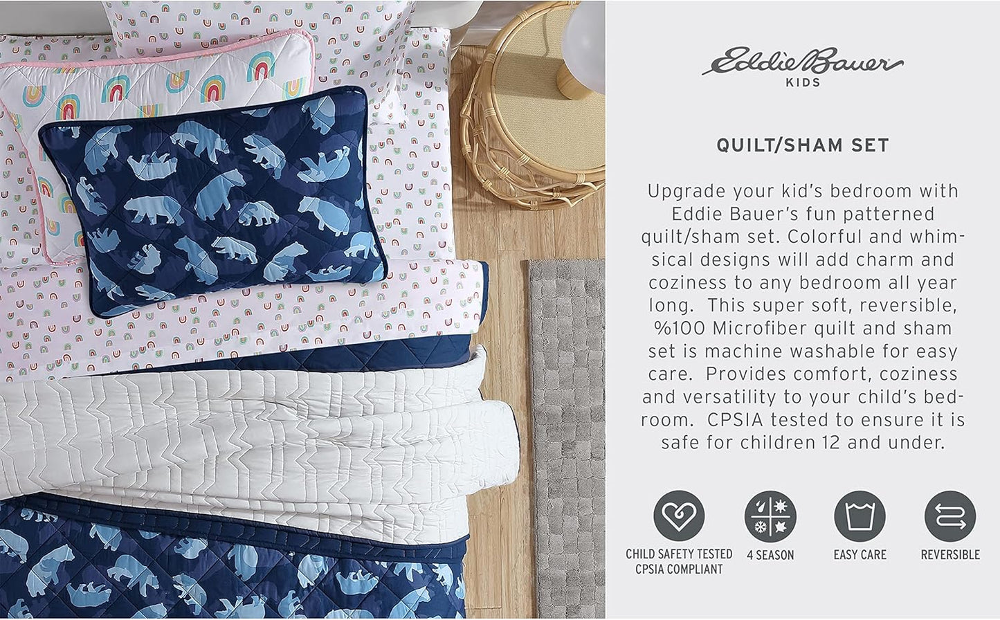 Eddie Bauer - Twin Quilt Set, Reversible Kids Bedding with Matching Sham, Ideal for Toddler Bedding Set (Garden Pink, Twin)