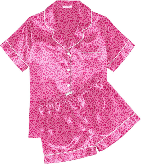 Ekouaer Pajamas for Women Set Silk Satin Pjs Shorts Sleepwear 2 Piece Loungewear S-XXL