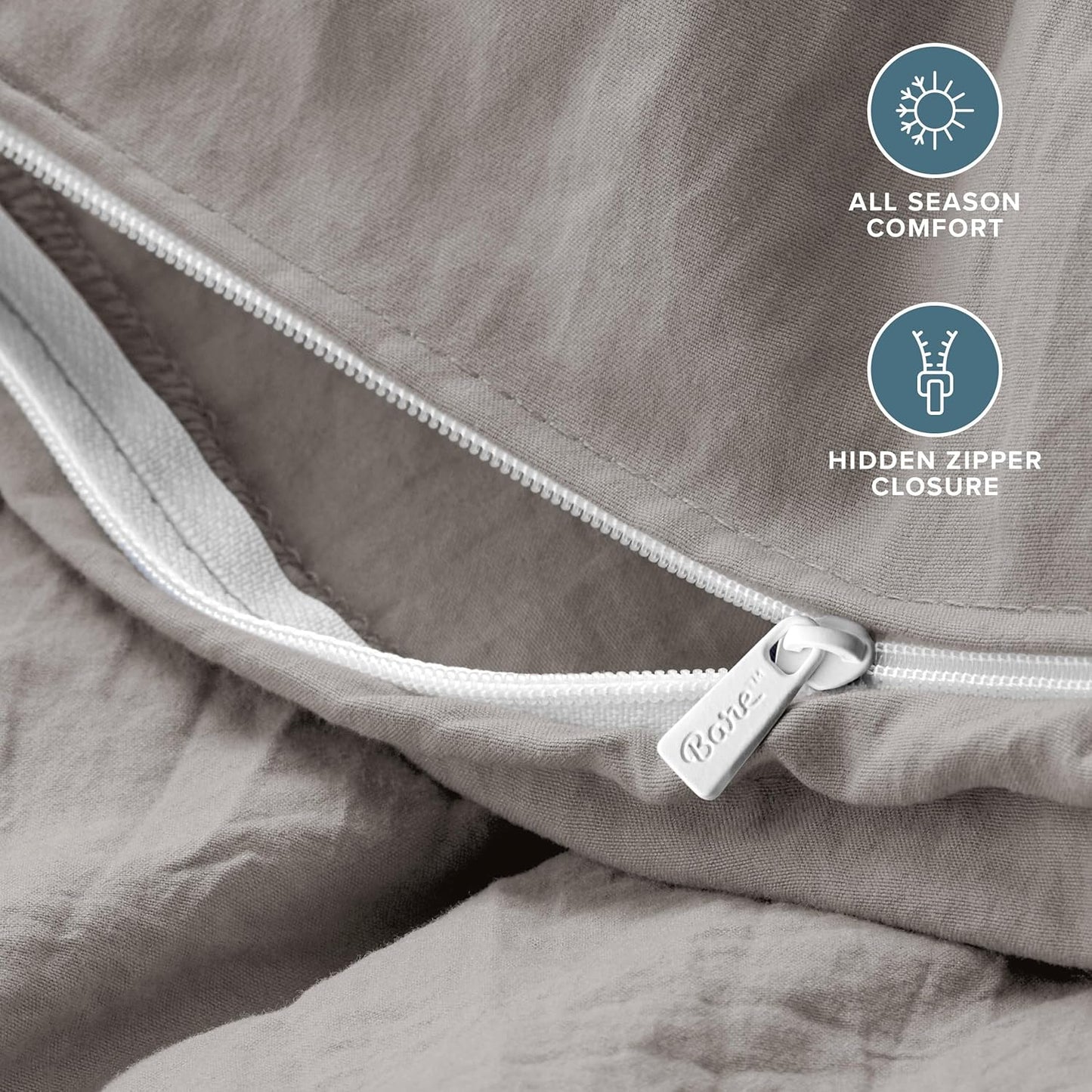 Bare Home Microfiber Duvet Cover Set - Ultra Soft Washed Microfiber - Oversized Queen Size - Linen-Like Look - Easy Care - Breathable Fabric - Our Softest Duvet Cover Set (Oversized Queen, Frost Grey)