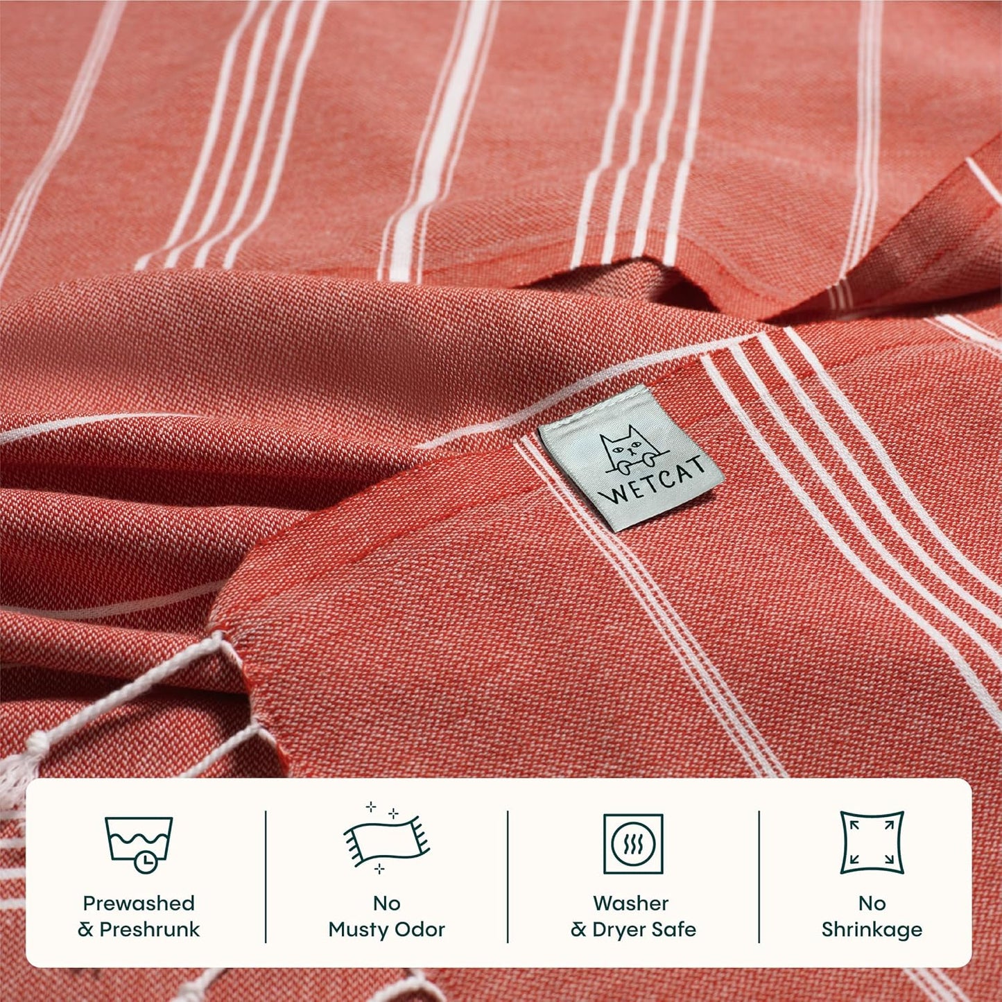 WETCAT Turkish Beach Towel Oversized (38"x71") 100% Turkish Cotton, Made in Turkey - Sand Free, Extra Large, Ultra Soft, Quick Drying, Compact & Lightweight for Travel - Red