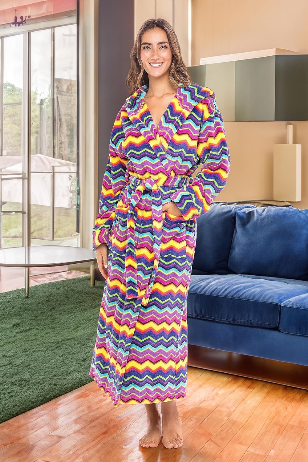 Alexander Del Rossa Womens Robe, Long Plush Bathrobe with Hood, Hooded Robes for Women Plus Size Bath Robe