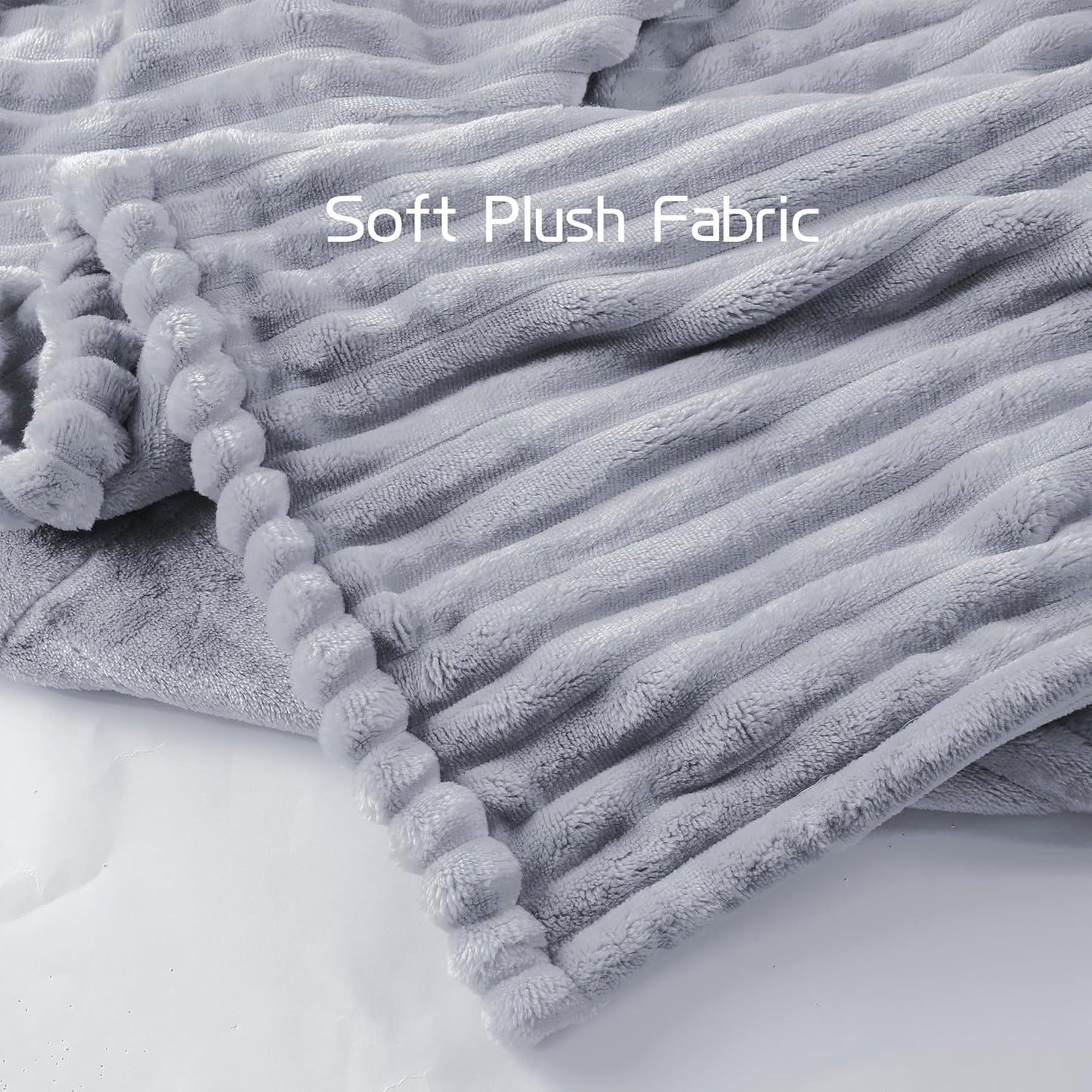 Electric Heated Blanket Queen Size 84x90 Inch - Ultra Soft Silky Flannel with Ribbed Texture, Dual Zone Controllers with 10 Heating Levels and 12 Hours Auto-Off Feature - Light Gray